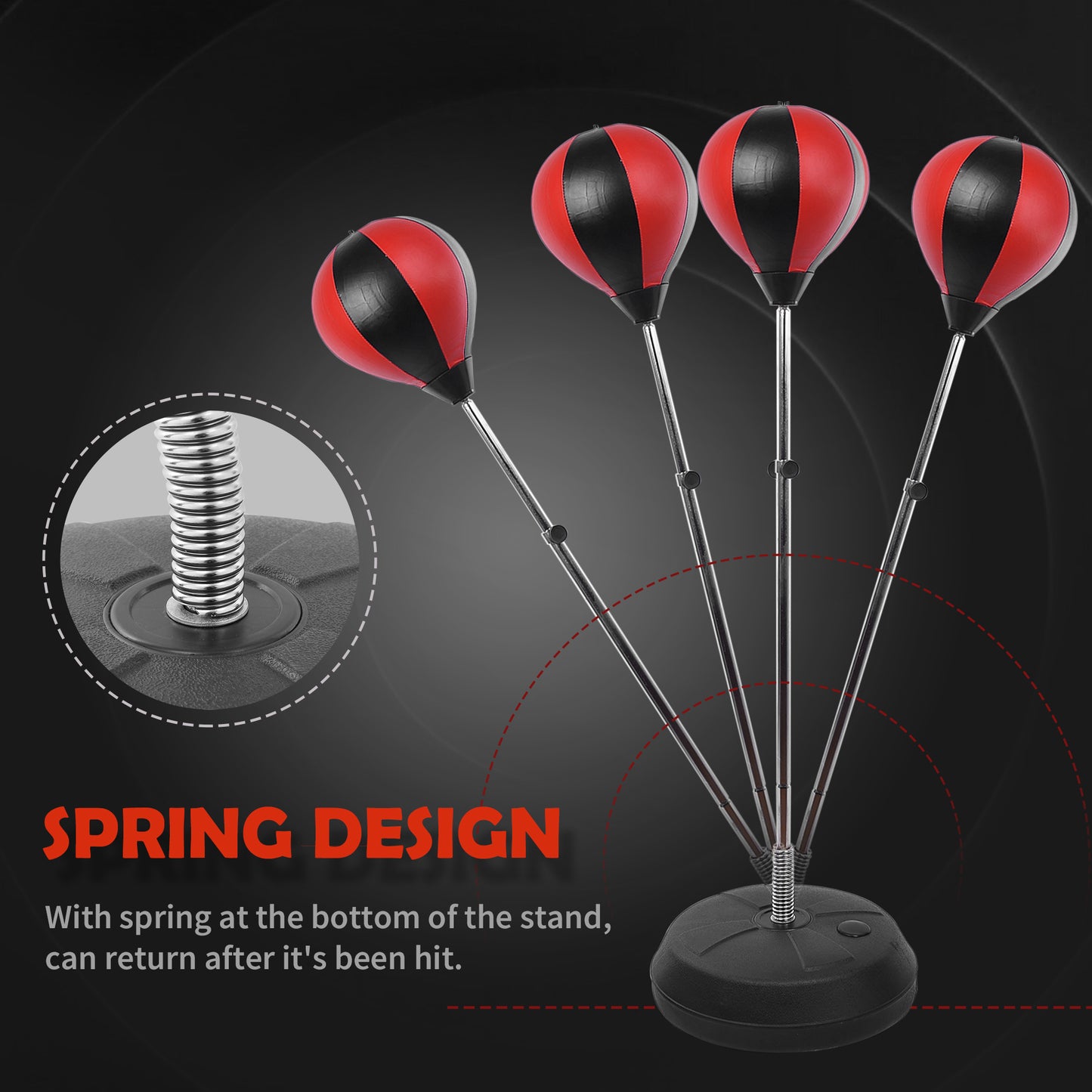 HOMCOM Training Boxing Punch Ball Set 125-145H x ?43cm with Gloves Air Pump, 4-Position Adjustable Height Freestanding Boxing Speed Ball for Teenagers Exercise Training