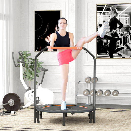 HOMCOM 45" Foldable Mini Fitness Trampoline, with Adjustable Foam Handle, Orange