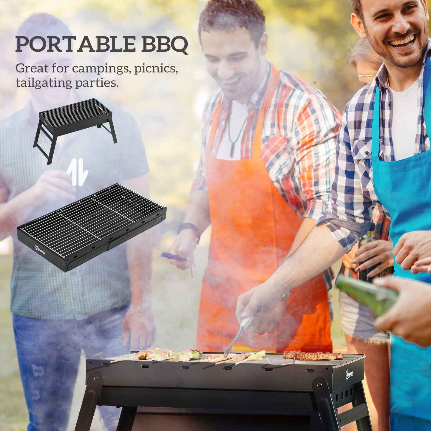 Outsunny Foldable Charcoal Grill - Black