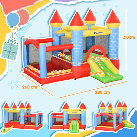 Outsunny Kids Bounce Castle Inflatable Trampoline Slide Pool Basket for Kids Age 3-10, 3 x 2.75 x 2.1m