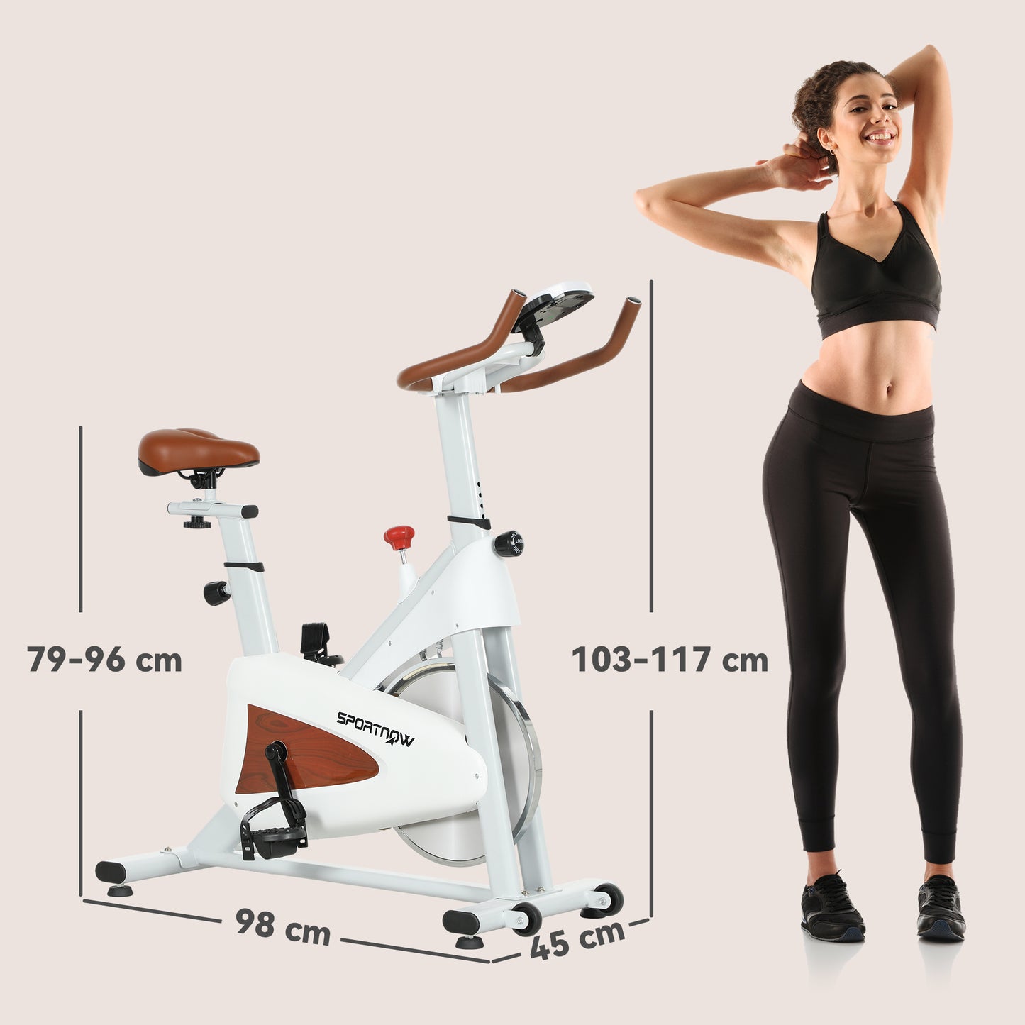 SPORTNOW Quiet Stationary Exercise Bike with Adjustable Resistance, Seat, White