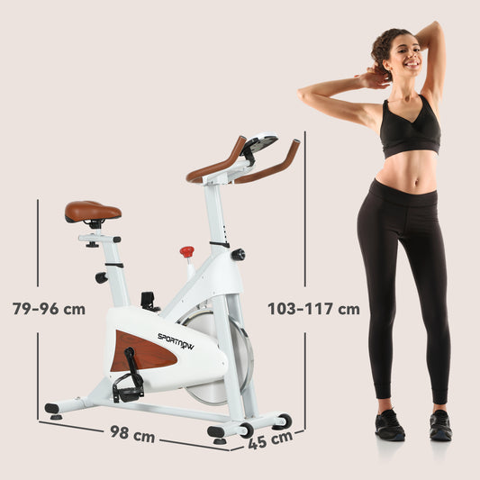 SPORTNOW Quiet Stationary Exercise Bike with Adjustable Resistance, Seat, White