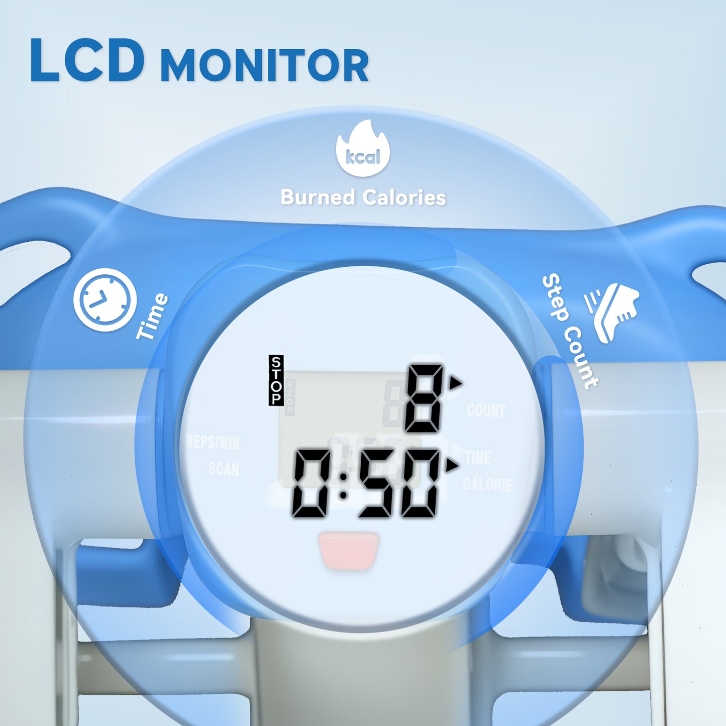 HOMCOM Portable Mini Stepper, Steppers for Exercise Workout with LCD Display Monitor, Anti-skid Foot Pedals for Home Gym Office, Blue