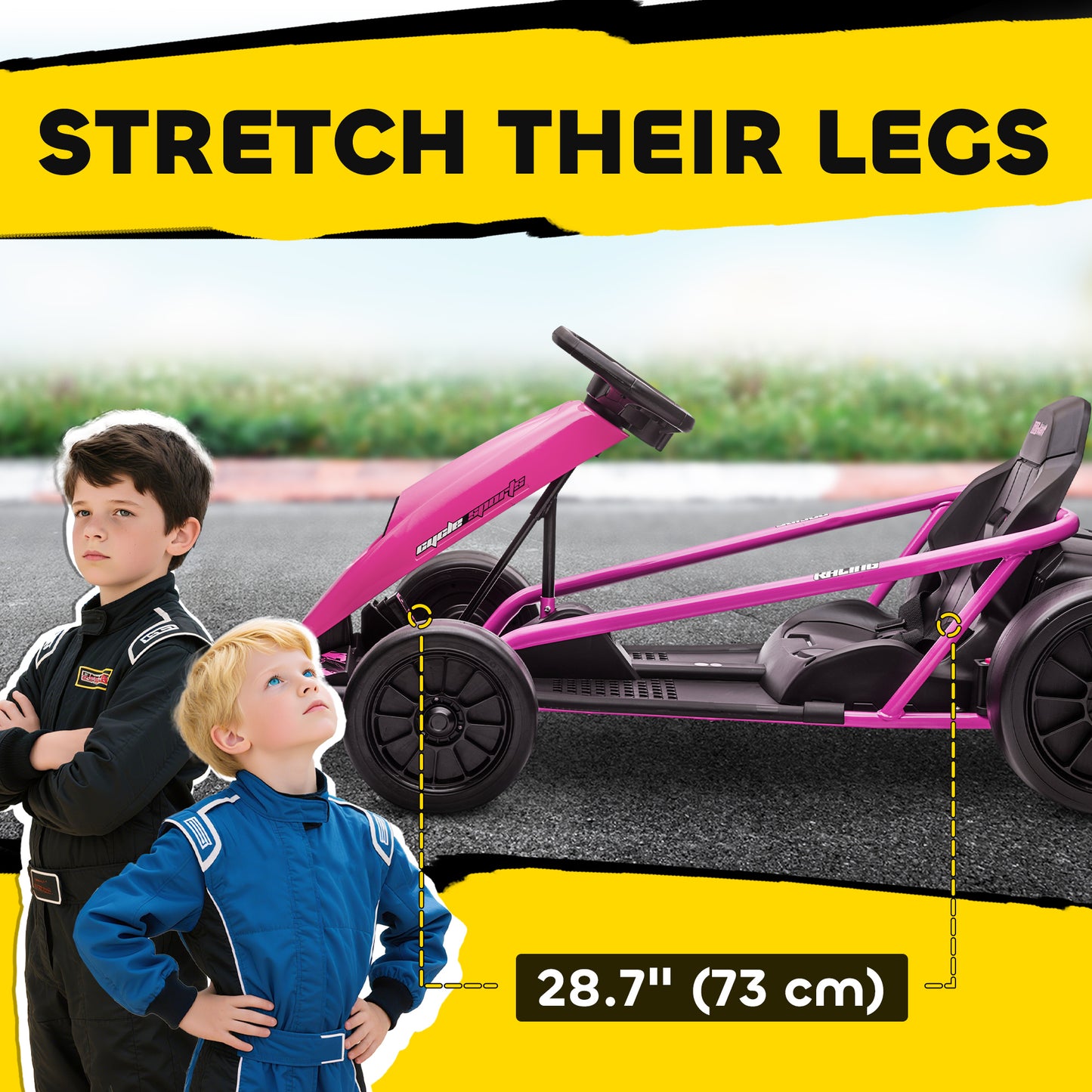 HOMCOM 24V Electric Go Kart for Kids, Drift Ride-On Racing Go Kart with 2 Speeds, for Boys Girls Aged 8-12 Years Old, Pink