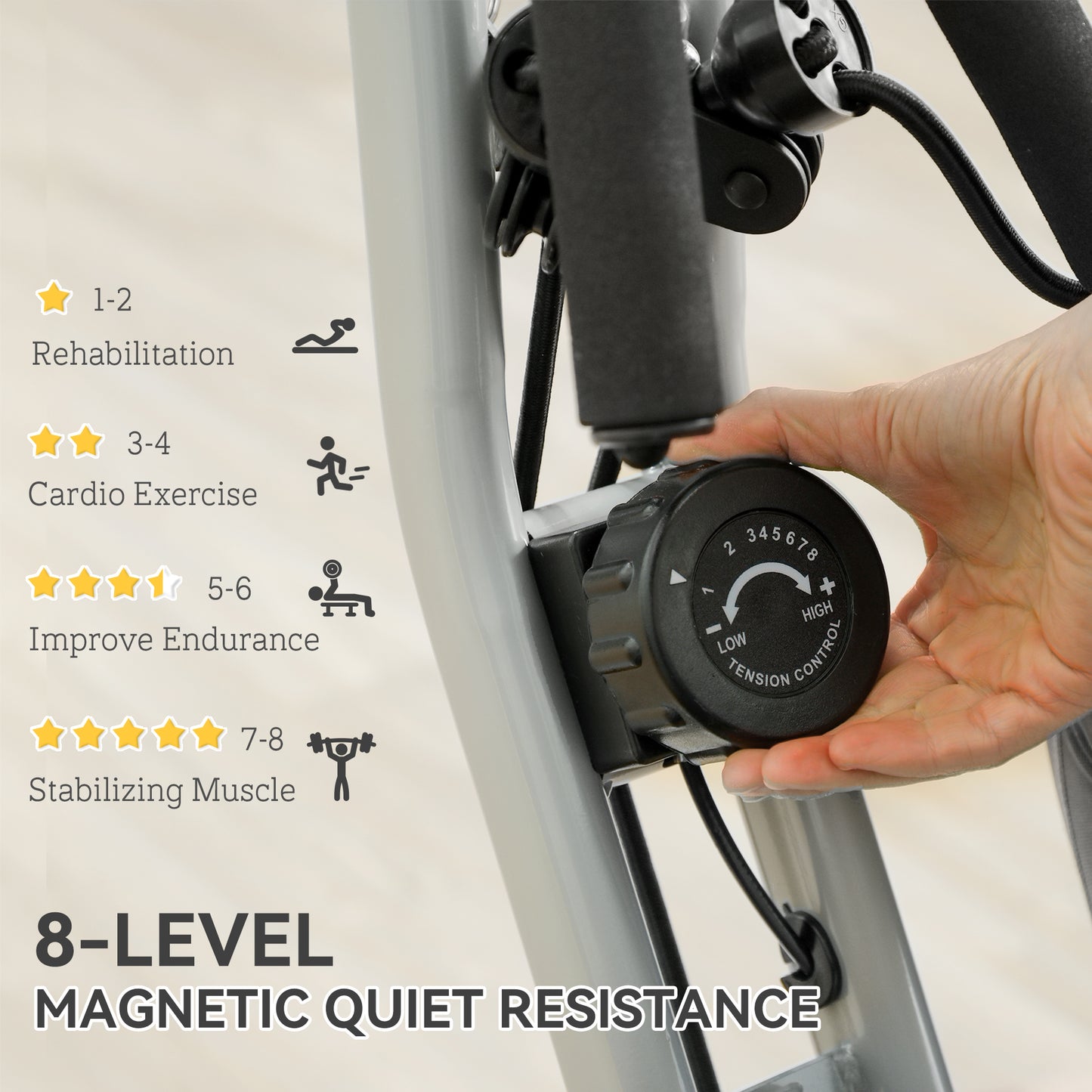 SPORTNOW Five-in-one Foldable Exercise Bike, Stationary Bike with Arm Workout Bands, LDC Monitor, Phone Holder, White