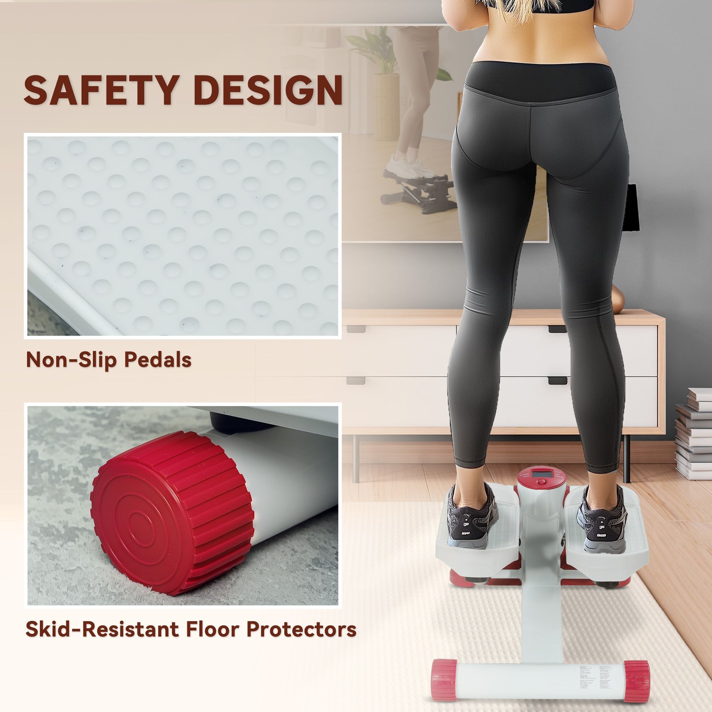 SPORTNOW Mini Stepper Machine, with LCD Monitor, Non-Slip Pedals, Grey