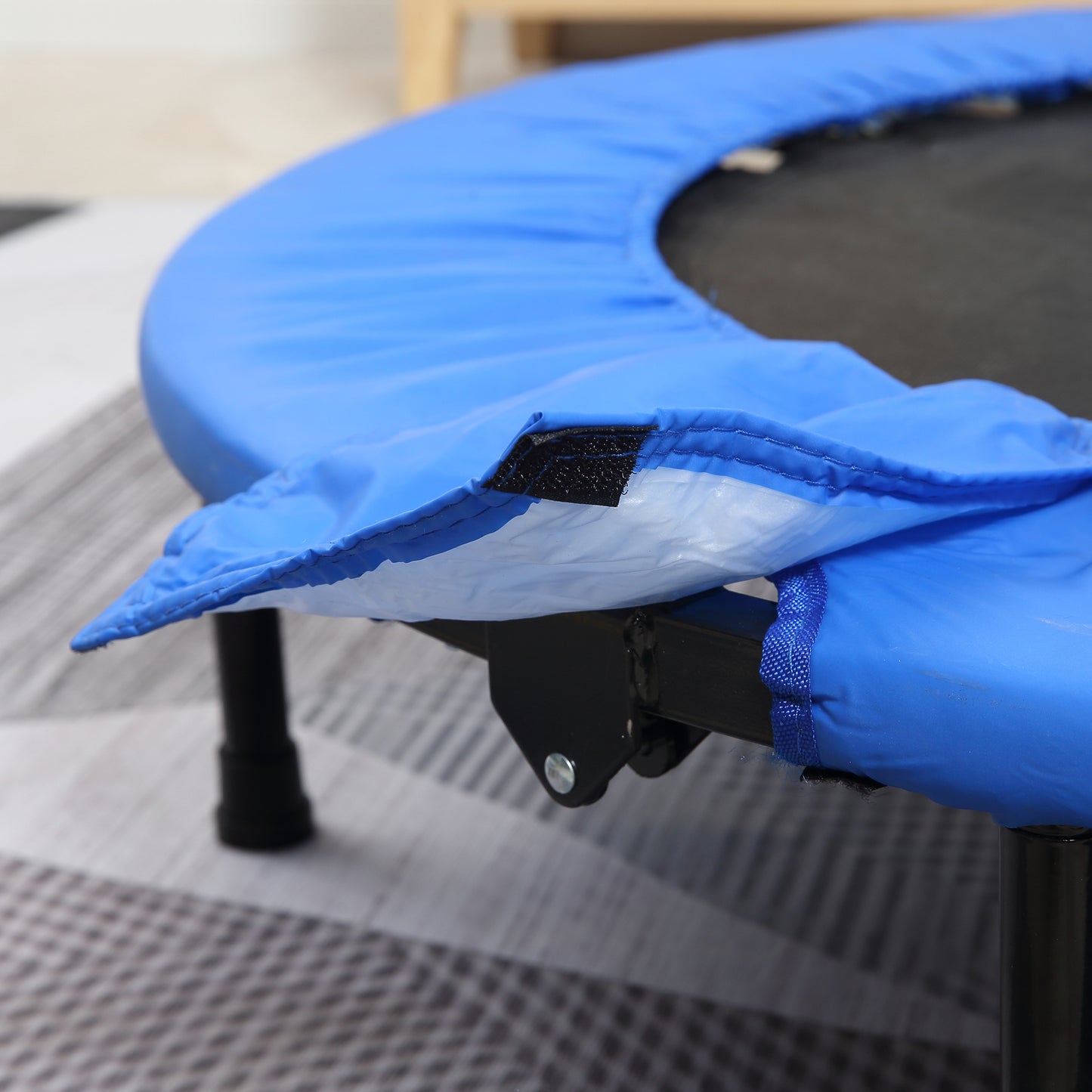 HOMCOM ?96cm Mini Fitness Trampoline Home Gym Yoga Exercise Rebounder Indoor Outdoor Jumper with Safety Pad, Support Up to 100 KG, Blue and Black