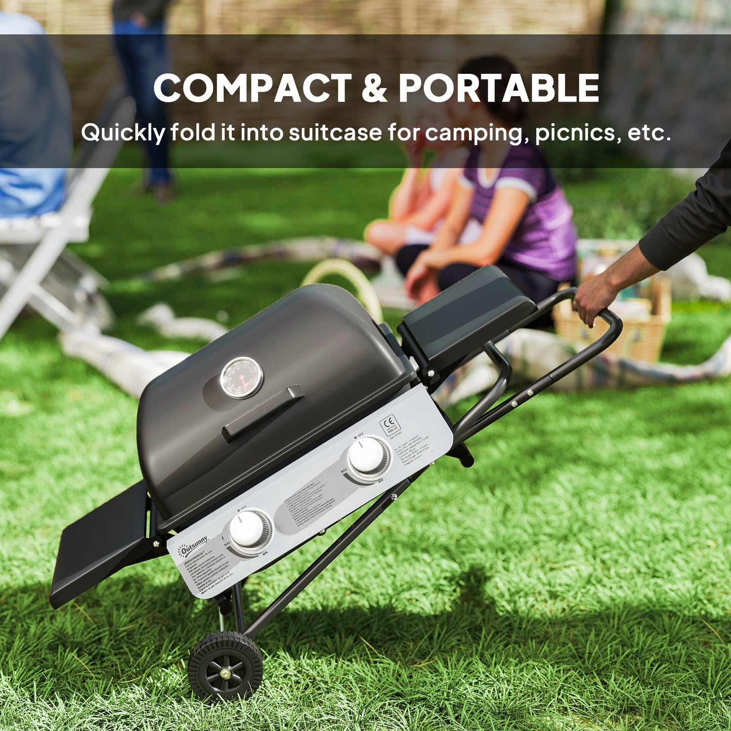 Outsunny Two-Burner Portable Suitcase BBQ - Black