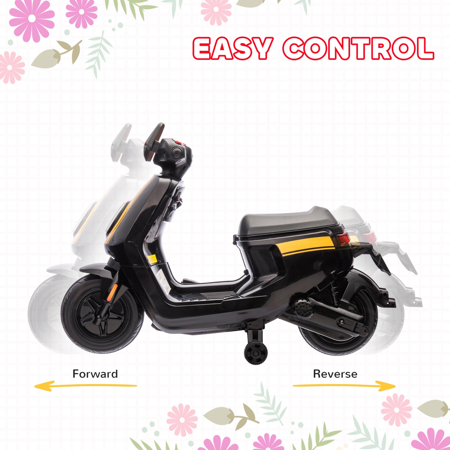 AIYAPLAY 6V Ride on Motorbike, Kids Electric Motorbike w/ Headlights, Music, Training Wheels, for Ages 18-36 Months, Black