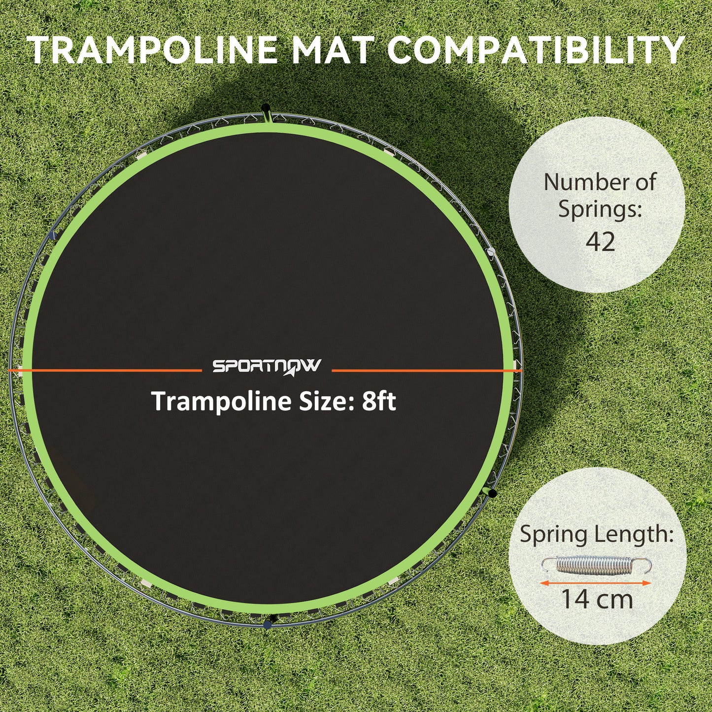 SPORTNOW Trampoline Replacement Mat with Spring Pull Tool, 42 V-Hooks, for 8ft Trampoline using 14cm Springs, Green