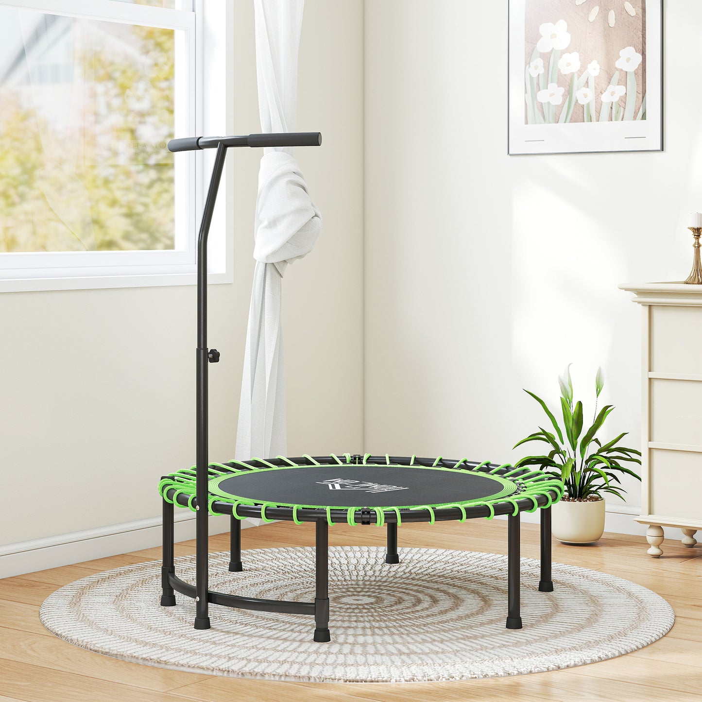 HOMCOM Mini Round Steel Frame Trampoline w/ Adjustable Handle, Green