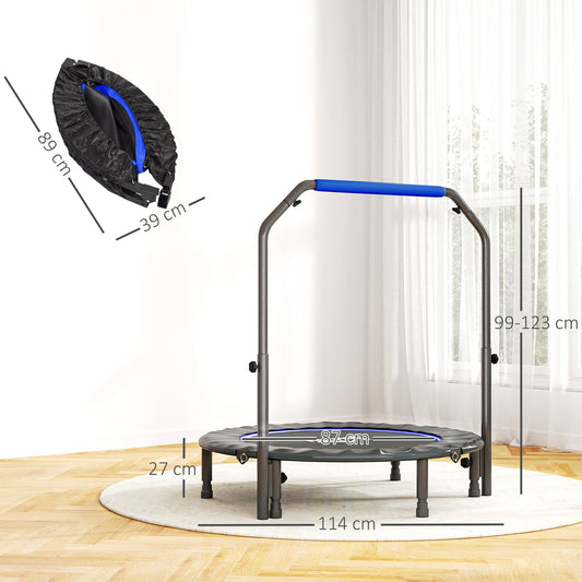 HOMCOM 45" Foldable Mini Fitness Trampoline, with Adjustable Foam Handle, Blue