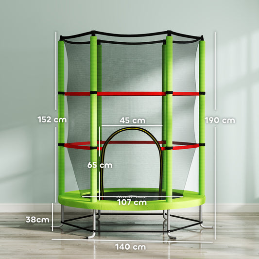 HOMCOM Kids Trampoline, with Enclosure Net, Steel Frame, for Ages 3-6 Years - Green