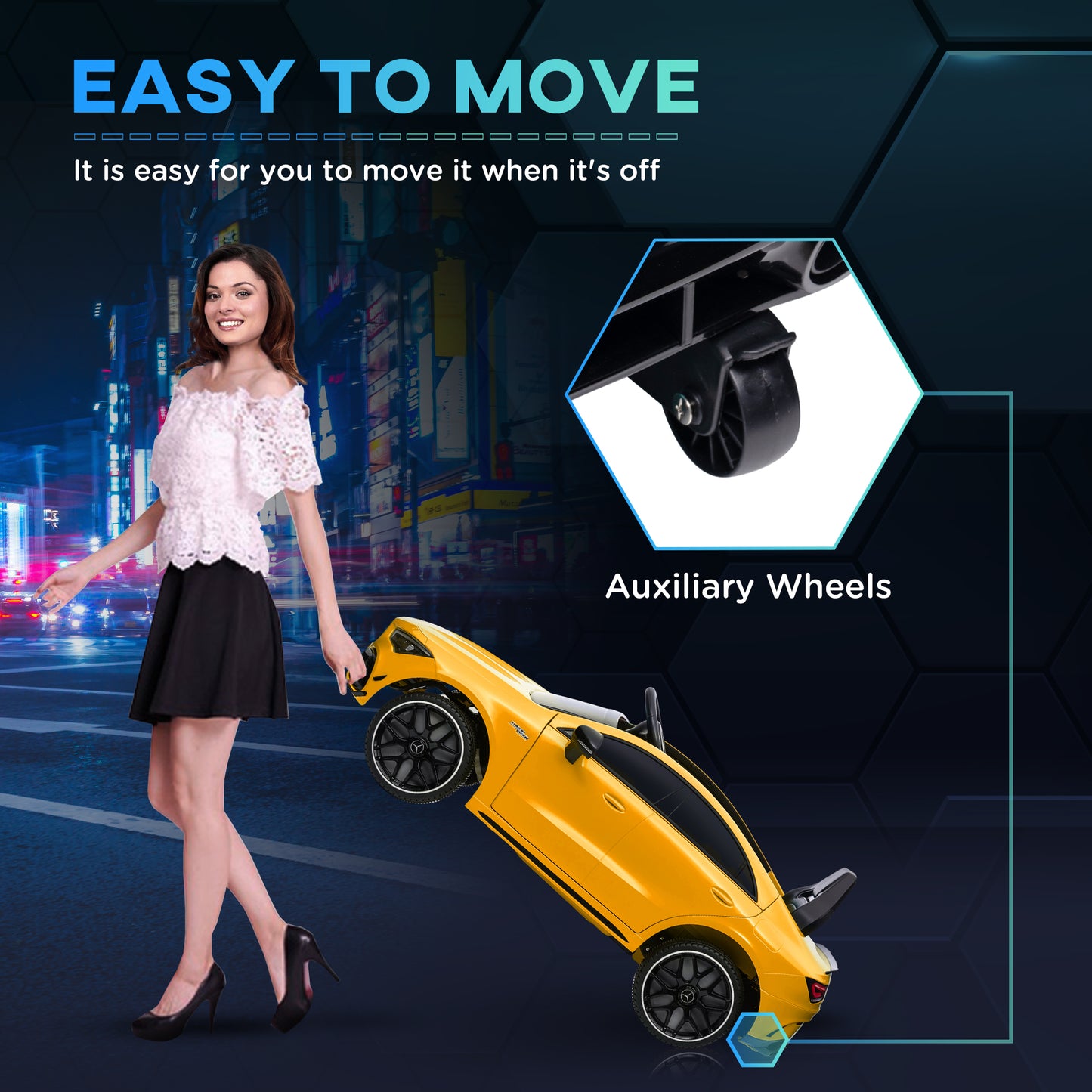 AIYAPLAY Mercedes-Benz AMG CLA 45 Licensed 12V Kids Electric Car Ride on Car w/ Remote, Suspension Lights Music Horn - Yellow