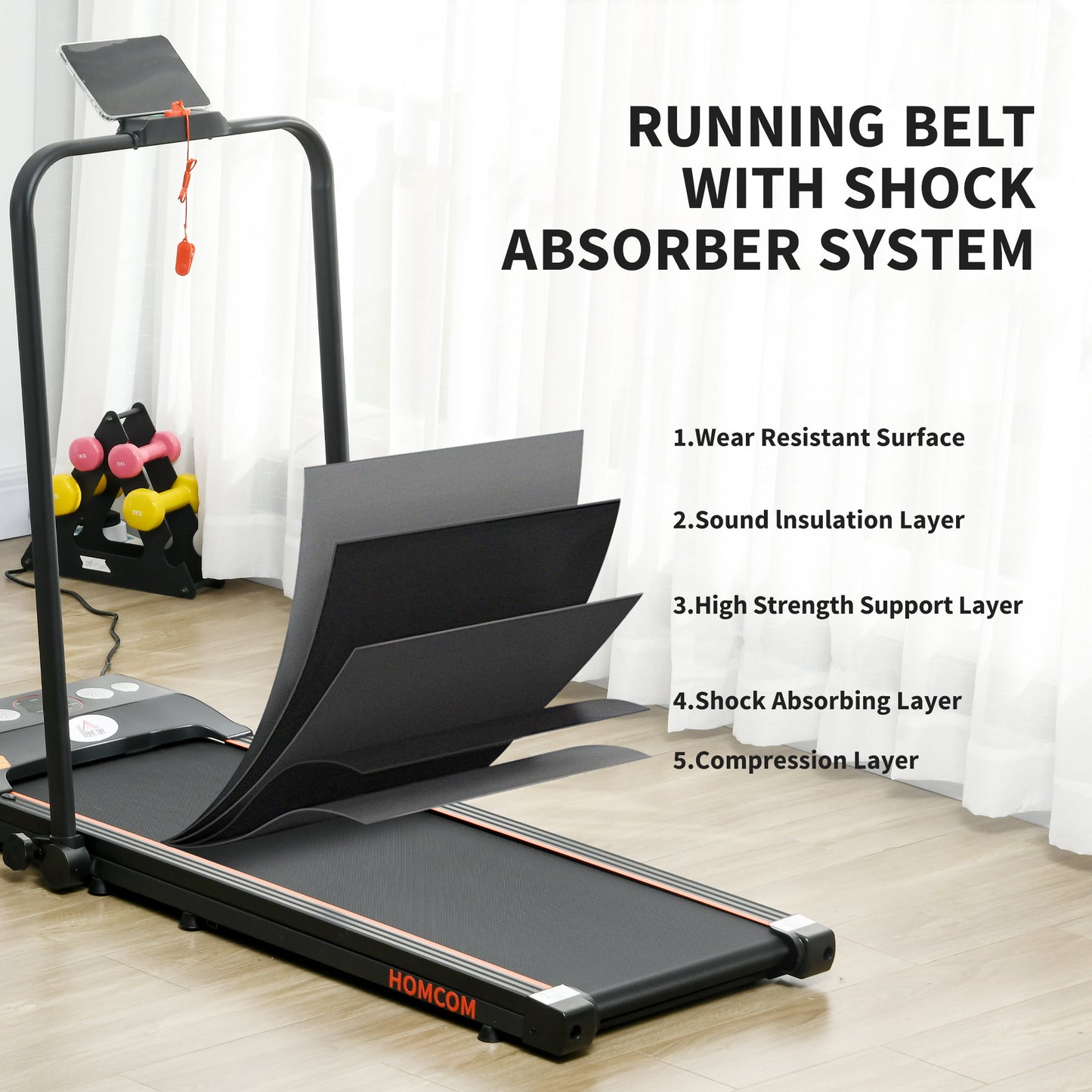 HOMCOM Foldable Walking Treadmill, with LED Display and Wheels, for Home, Office, Fitness Studio, Orange