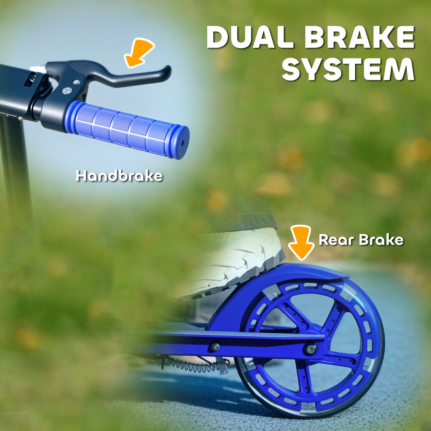 AIYAPLAY Scooter for Kids Aged 3-8 Years, with Adjustable Handle, Two Light Up Wheels, Handbrake, Rear Brake, Blue