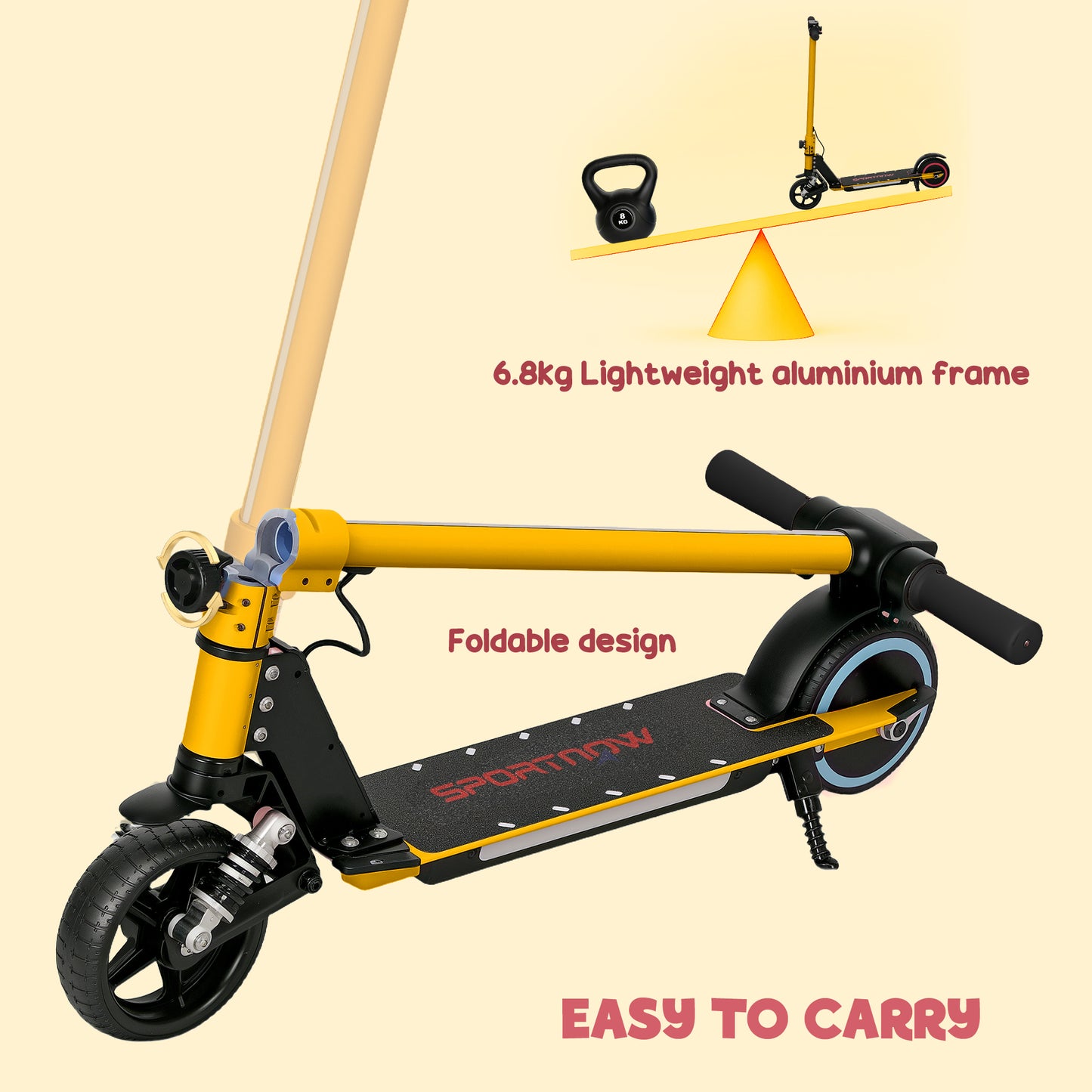 SPORTNOW Folding Electric Scooter for Kids, with Dual Brakes, Front Suspension, LED Colourful Lights, Gold Tone