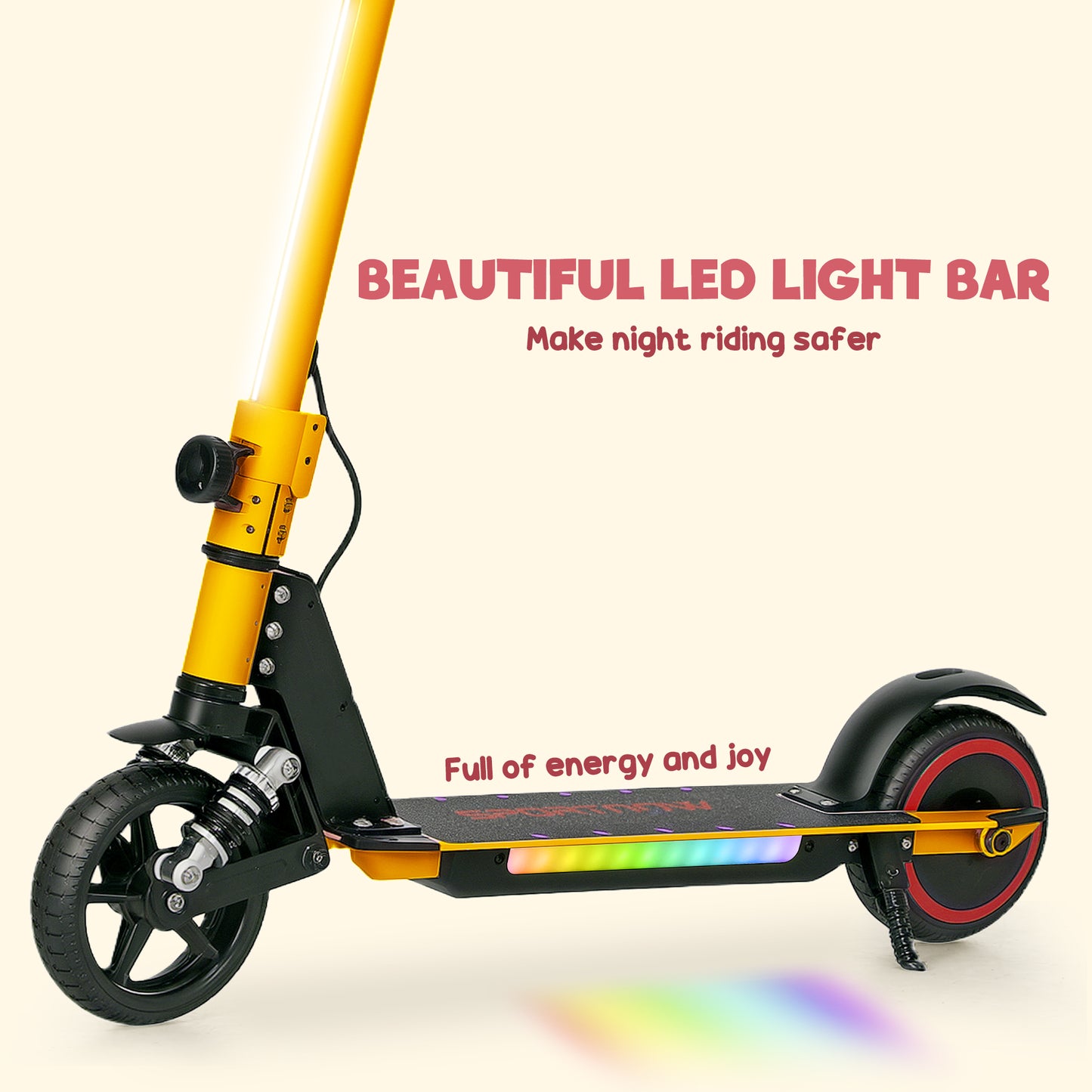 SPORTNOW Folding Electric Scooter for Kids, with Dual Brakes, Front Suspension, LED Colourful Lights, Gold Tone
