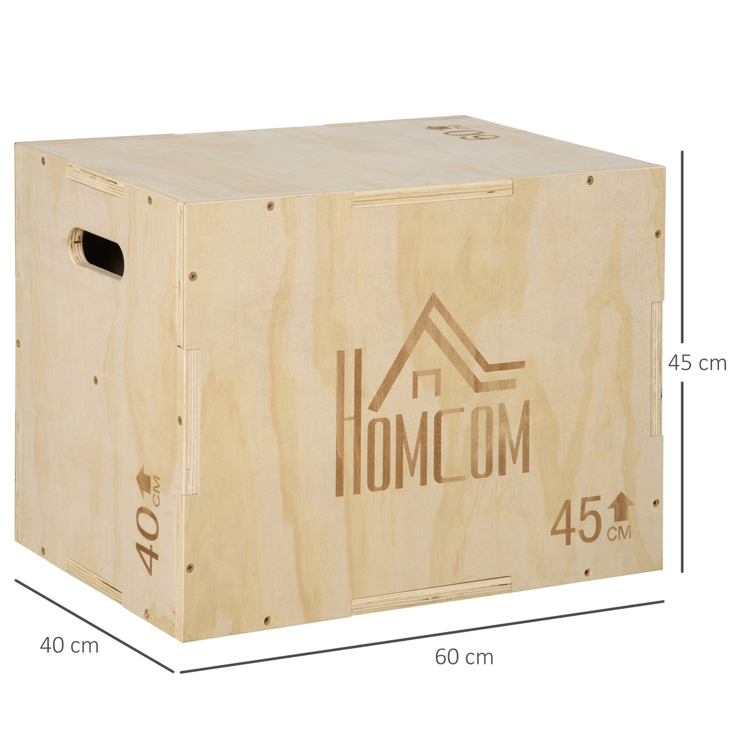 HOMCOM 3-in-1 Wooden Plyo Box, Plyometric Jump Box with Handle Openings for Home Gym, Workout Training, Natural