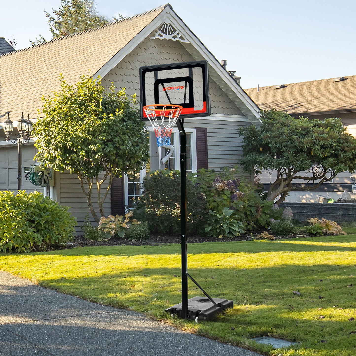 SPORTNOW 2.6-3.1m Adjustable Basketball Hoop and Basketball Stand w/ Backboard and Weighted Base, Portable on Wheels, Black