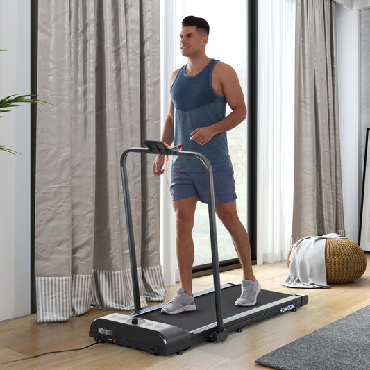 HOMCOM Foldable Walking Treadmill, with LED Display and Wheels, for Home, Office, Gym, Blue