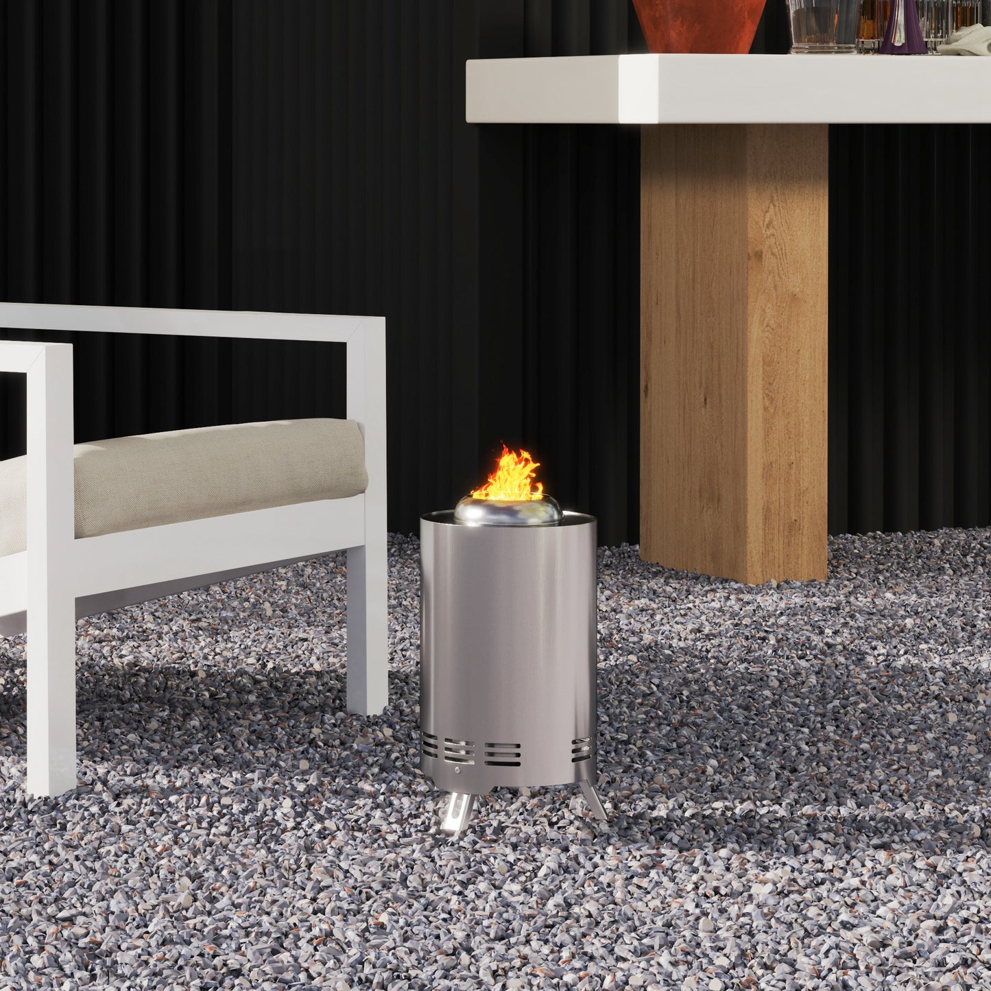 Outsunny Smokeless Fire Pit, 16 x 16 cm Stainless Steel Portable Wood Burning Firepit with Poker, Wood or Pellet Fuelled Tabletop Fire Pit for Garden Camping Bonfire Party, Silver Tone