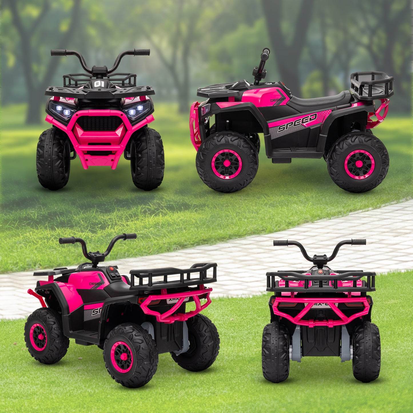 AIYAPLAY 12V Kids Electric Ride on ATV, Battery-Powered Quad Bike w/ Spring Suspension, Forward Backward, Storage Basket, Pink