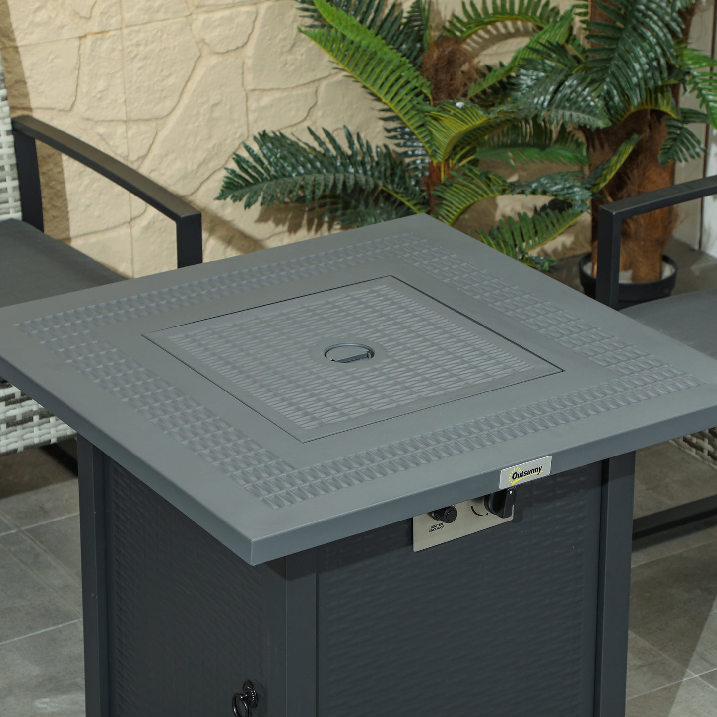 Outsunny 71 x 71cm 40000 BTU Gas Firepit Table - Black/Dark Grey