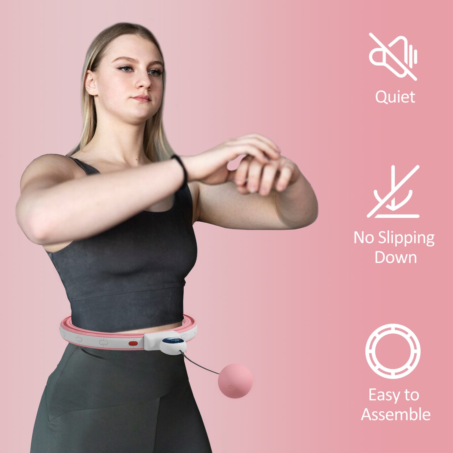 SPORTNOW Smart Weighted Hula Hoop, Massage Hula Ring w/ 16 Detachable Knots, 360° Auto-Rotating Ball, Digital Counter, Pink