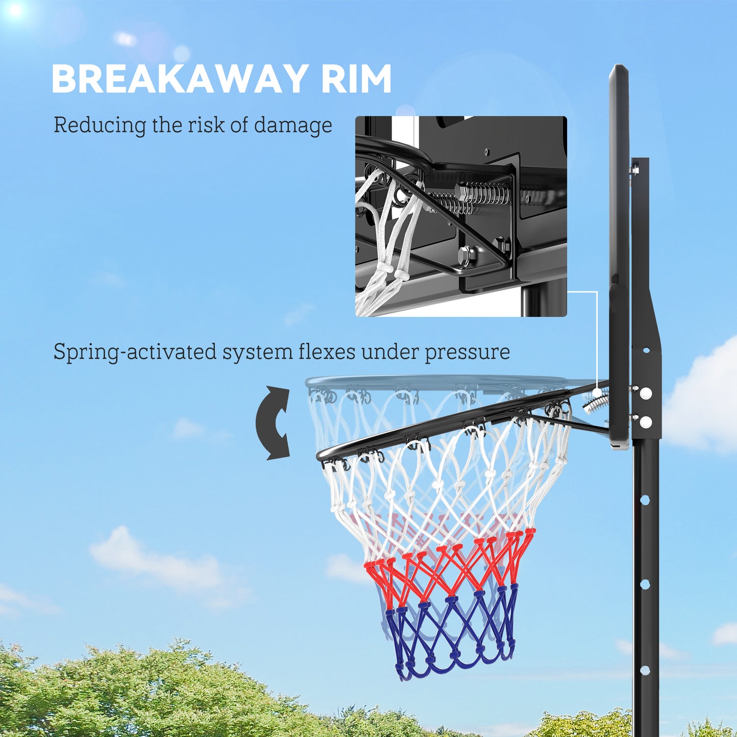 SPORTNOW 2.3-3.05m Basketball Hoop and Stand, with Weighted Base, Wheels, Black