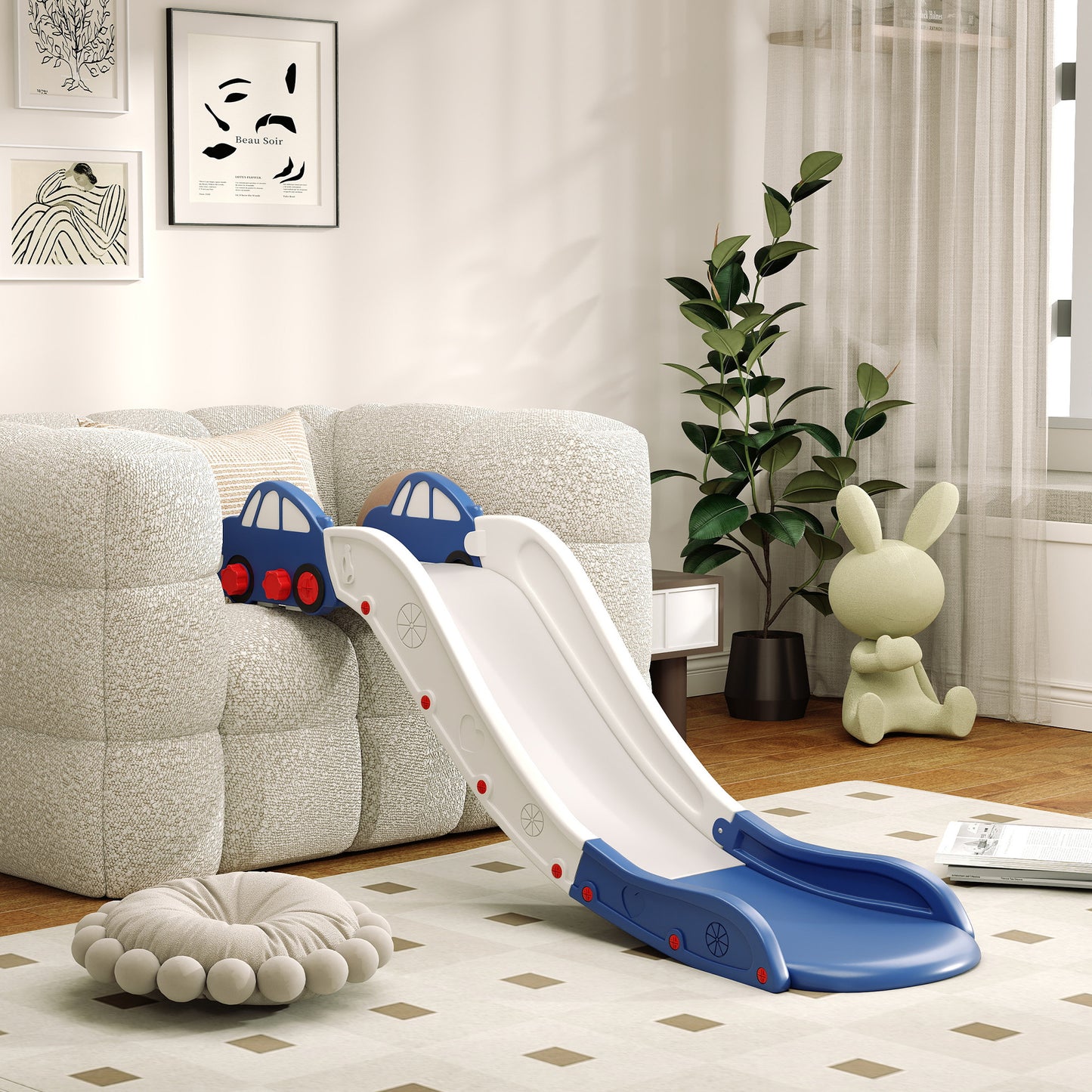 AIYAPLAY Kids Slide for Couch, Bed, Sofa, with Extended Length, Easy to assemble and Store, White and Blue
