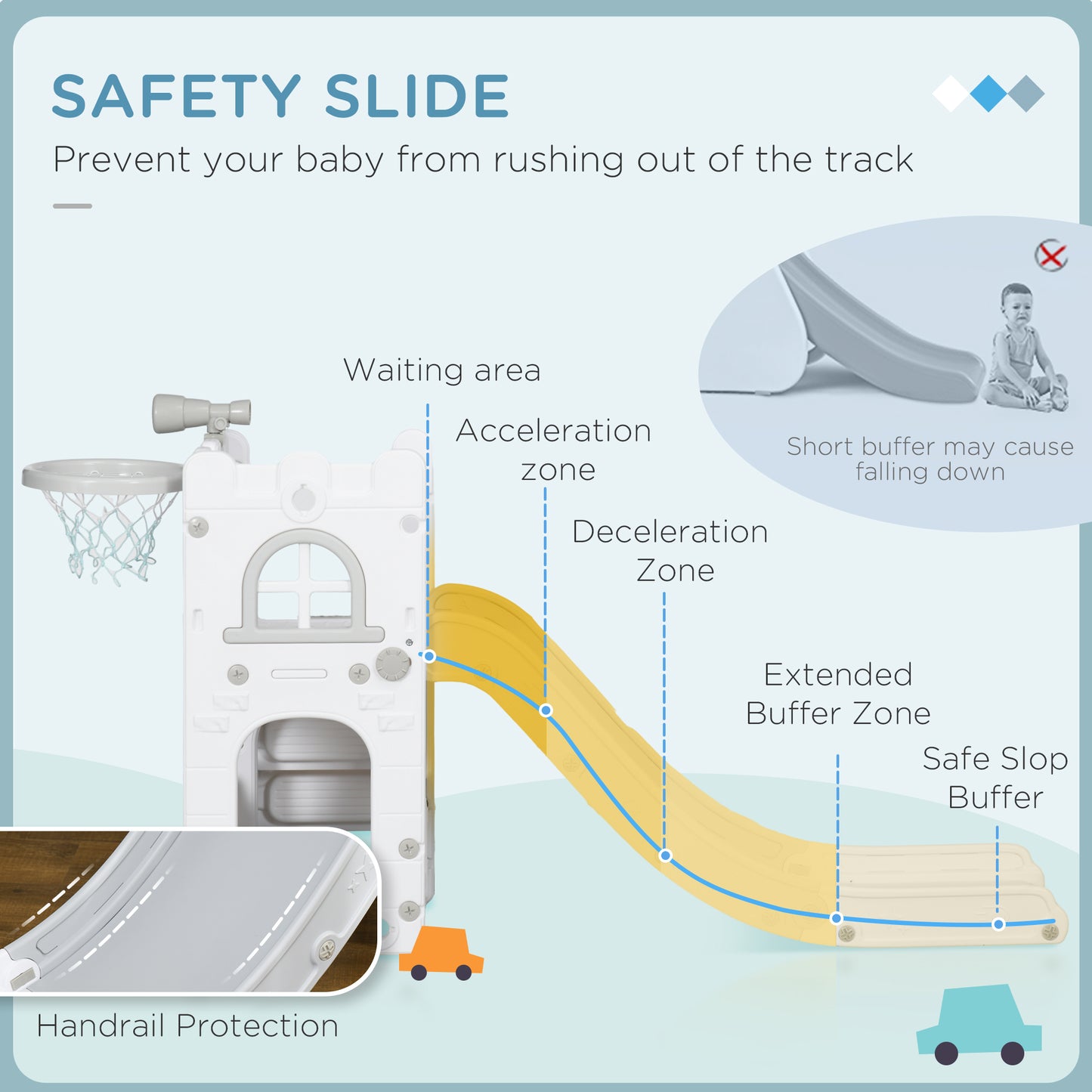 AIYAPLAY 4 in 1 Toddler Slide with Basketball Hoop, Climber, Telescope, Storage Basket, for Ages 1-3 Years, Grey