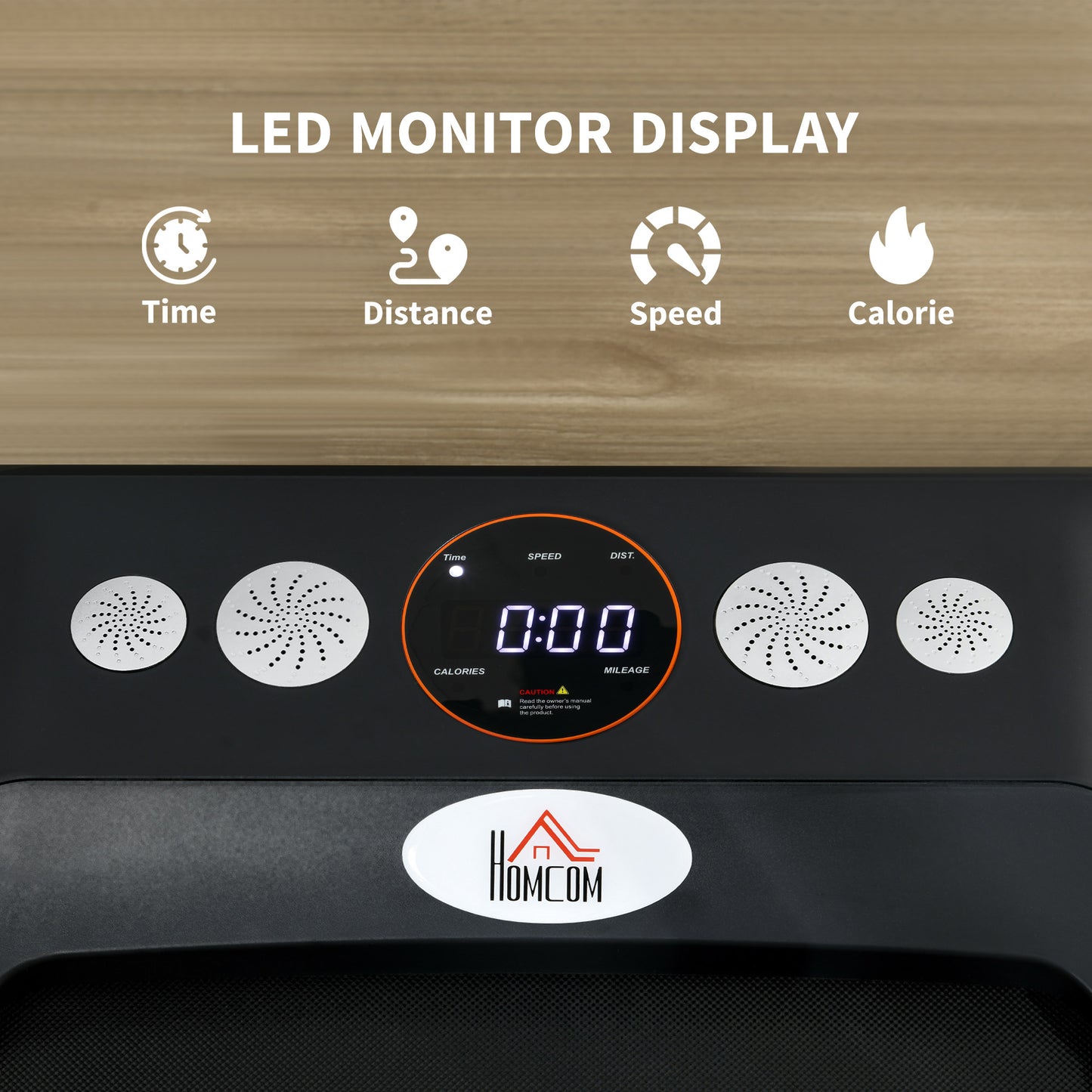 HOMCOM Foldable Walking Treadmill, with LED Display and Wheels, for Home, Office, Fitness Studio, Orange