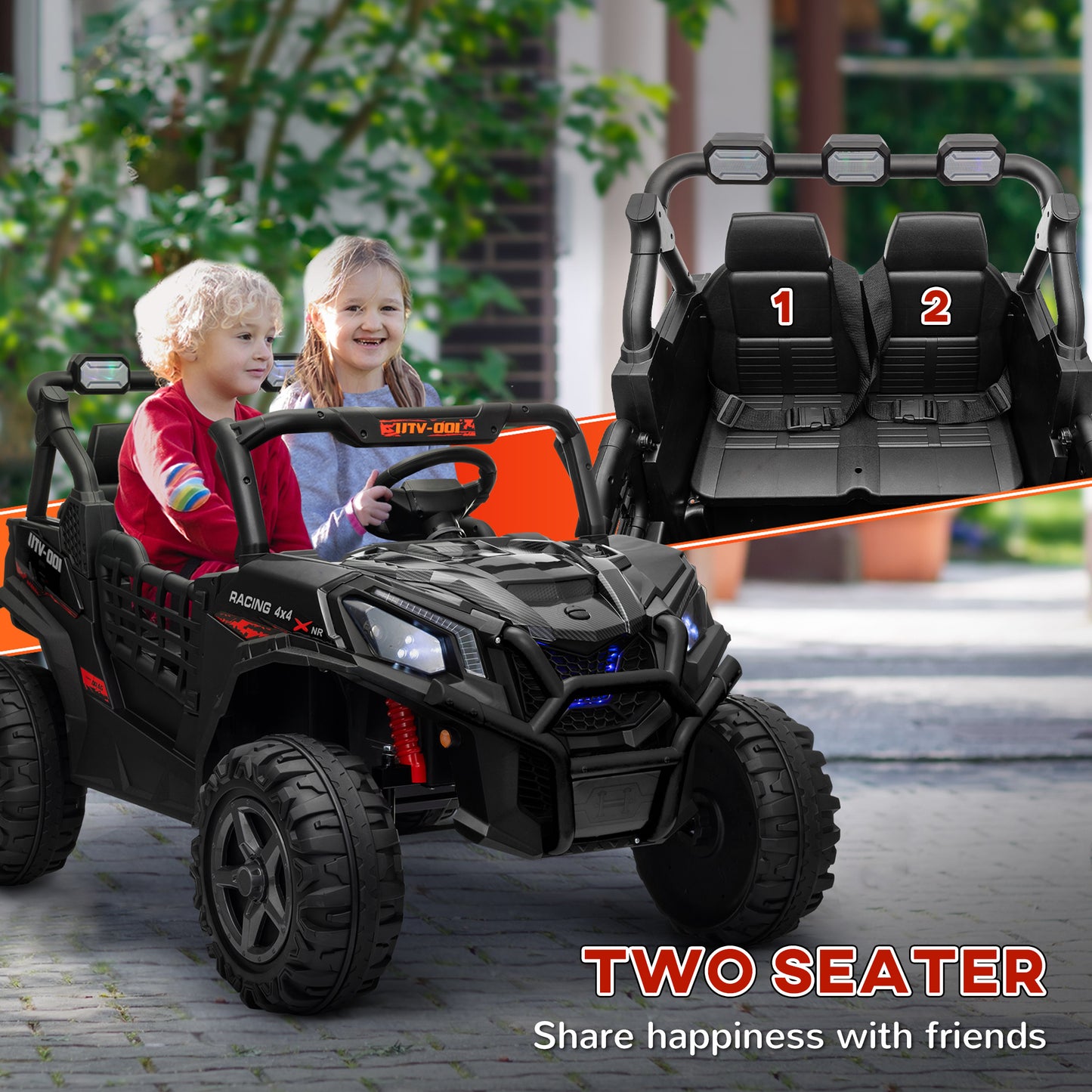 AIYAPLAY 24V 2 Seater Kids Electric Car with Remote Control, Suspension System,  Slow Start, 3 Speeds, for 3-8 Years, Black