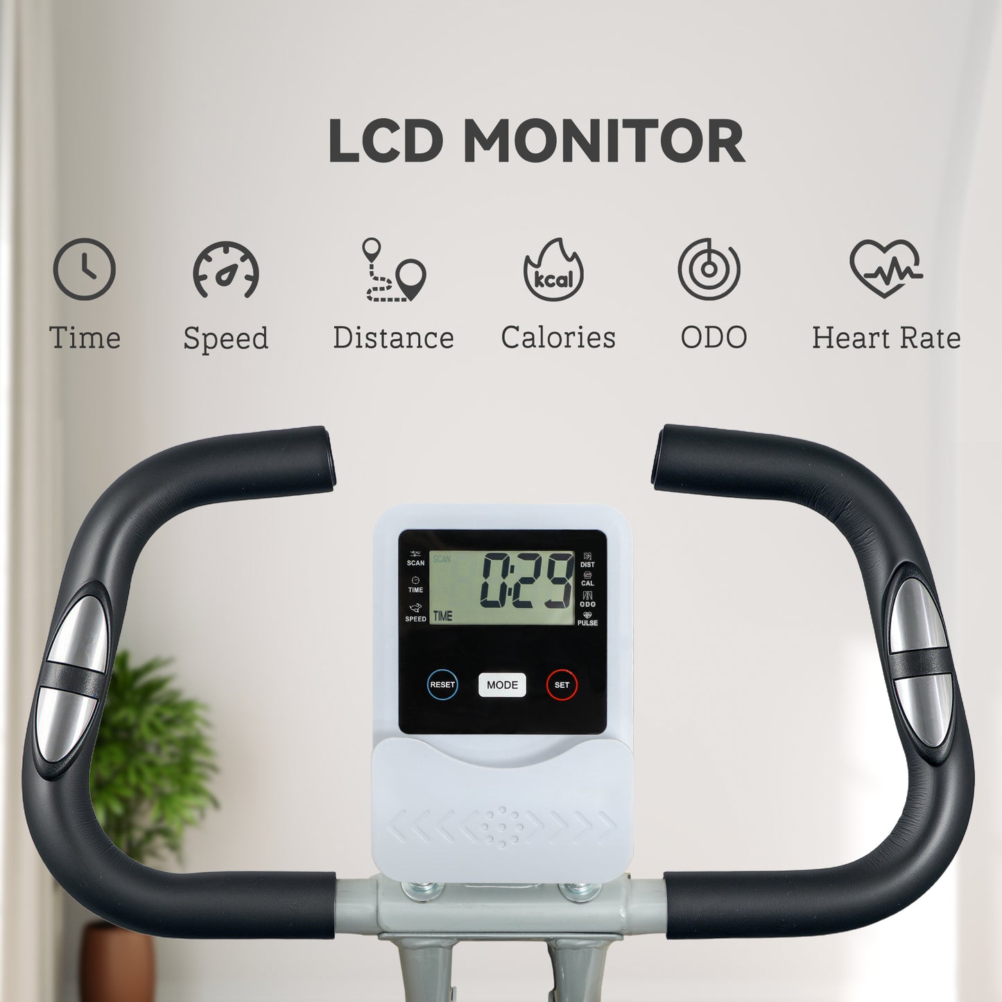 SPORTNOW Five-in-one Foldable Exercise Bike, Stationary Bike with Arm Workout Bands, LDC Monitor, Phone Holder, White