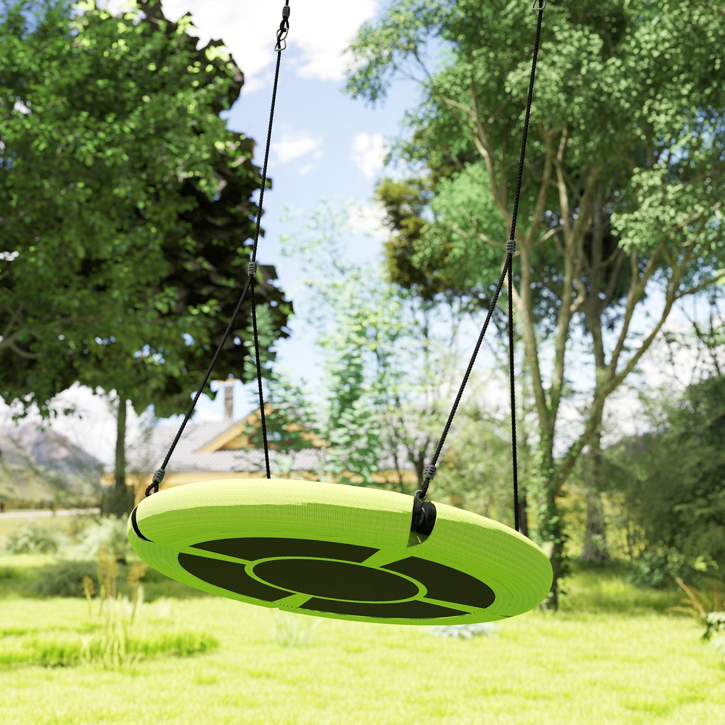 AIYAPLAY 100cm Diameter Nest Seat for Kids with Height Adjustable Hanging Ropes for Outdoor, Playground, Garden, Green
