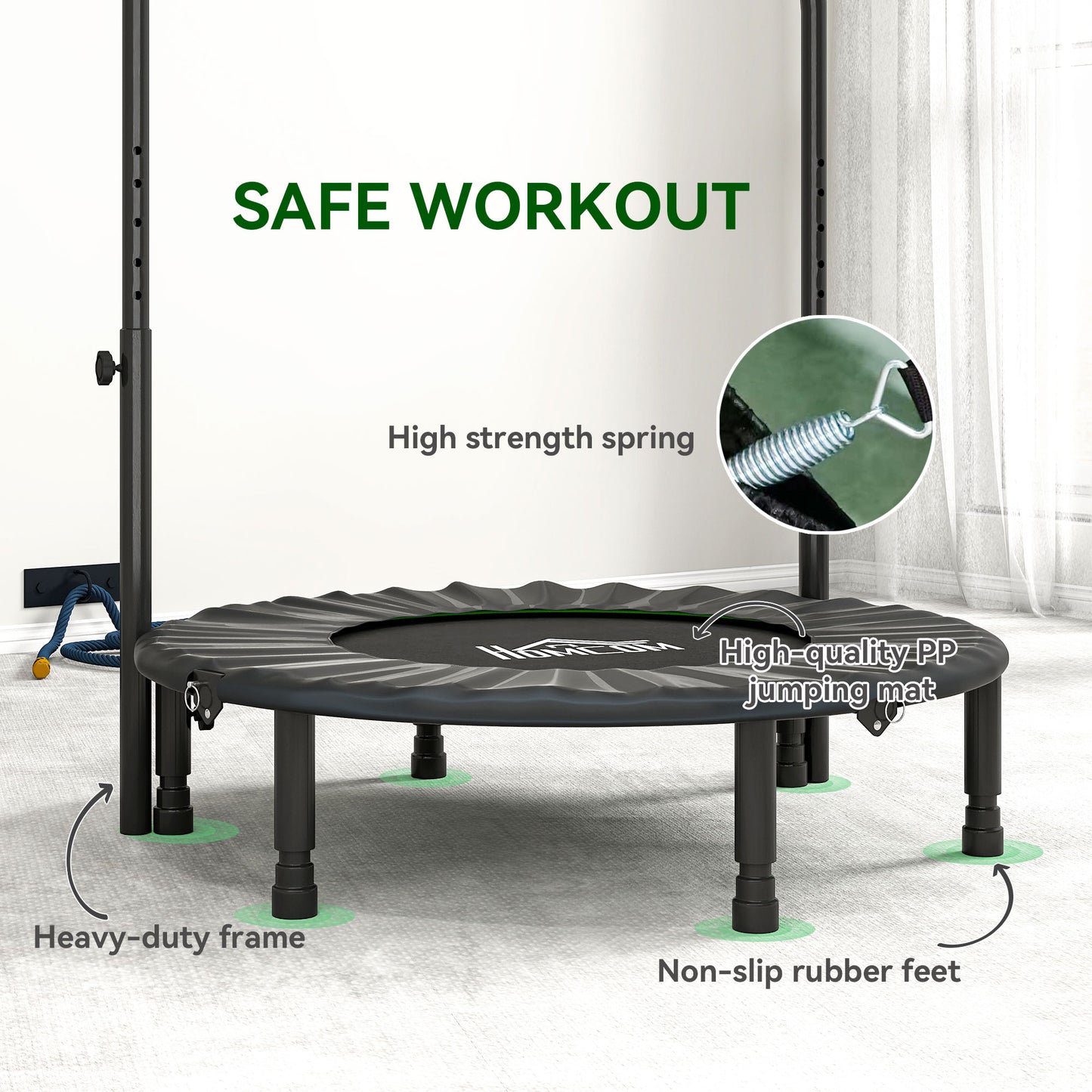 HOMCOM 40" Foldable Mini Fitness Trampoline, with Adjustable Foam Handle, Green