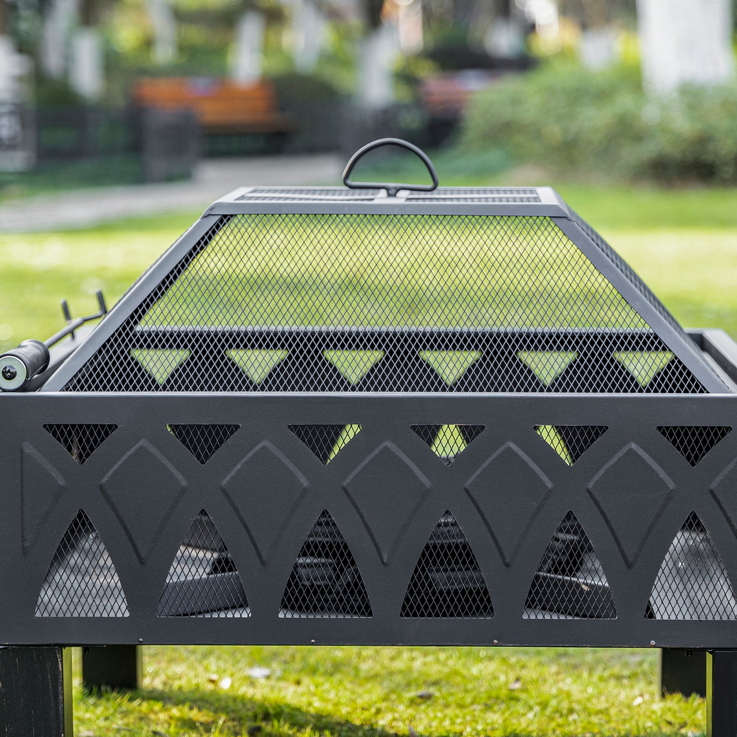 Outsunny 66cm Outdoor Fire Pit with Screen Cover, Wood Burner, Log Burning Firepit Bowl with Poker for Patio, Backyard, Black