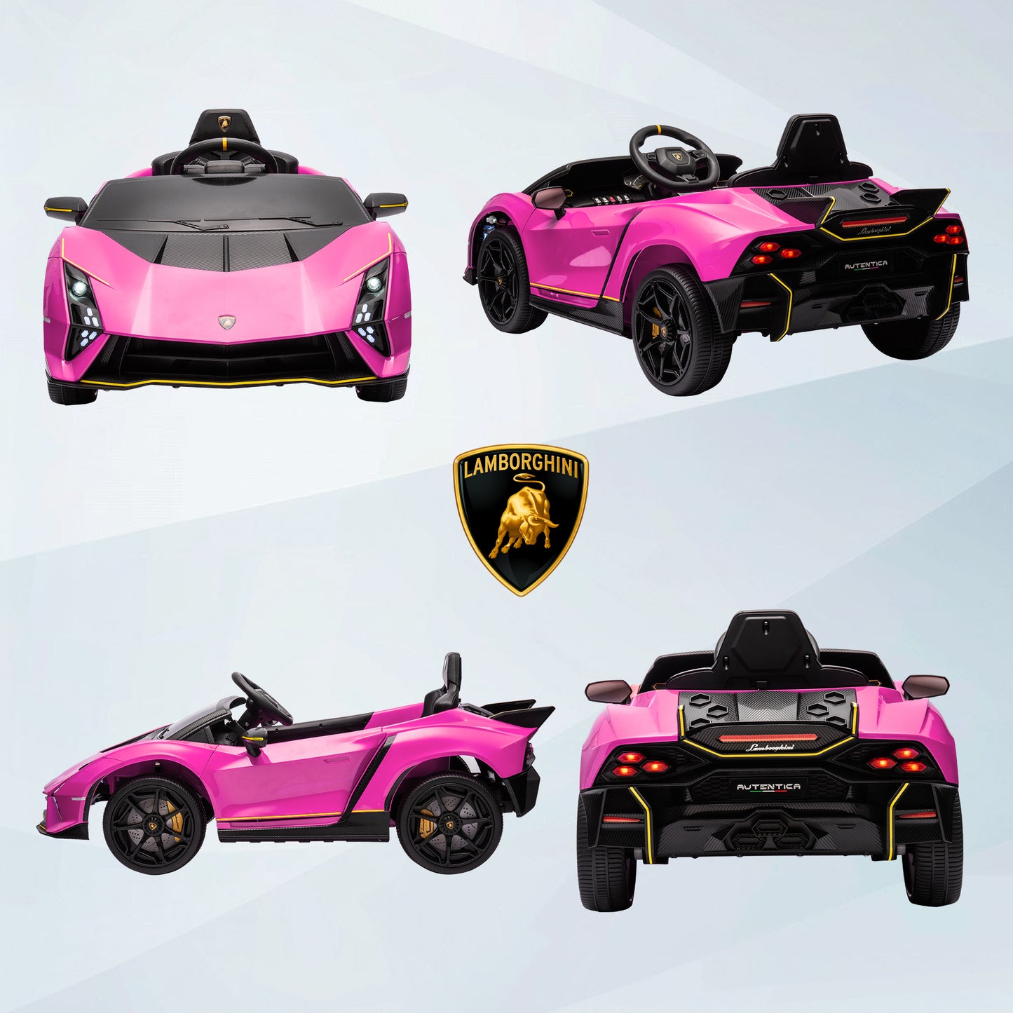 AIYAPLAY 12V Lamborghini Autentica Licensed Kids Electric Car with Remote Control, 4 Suspension Wheels, Soft Start, Pink