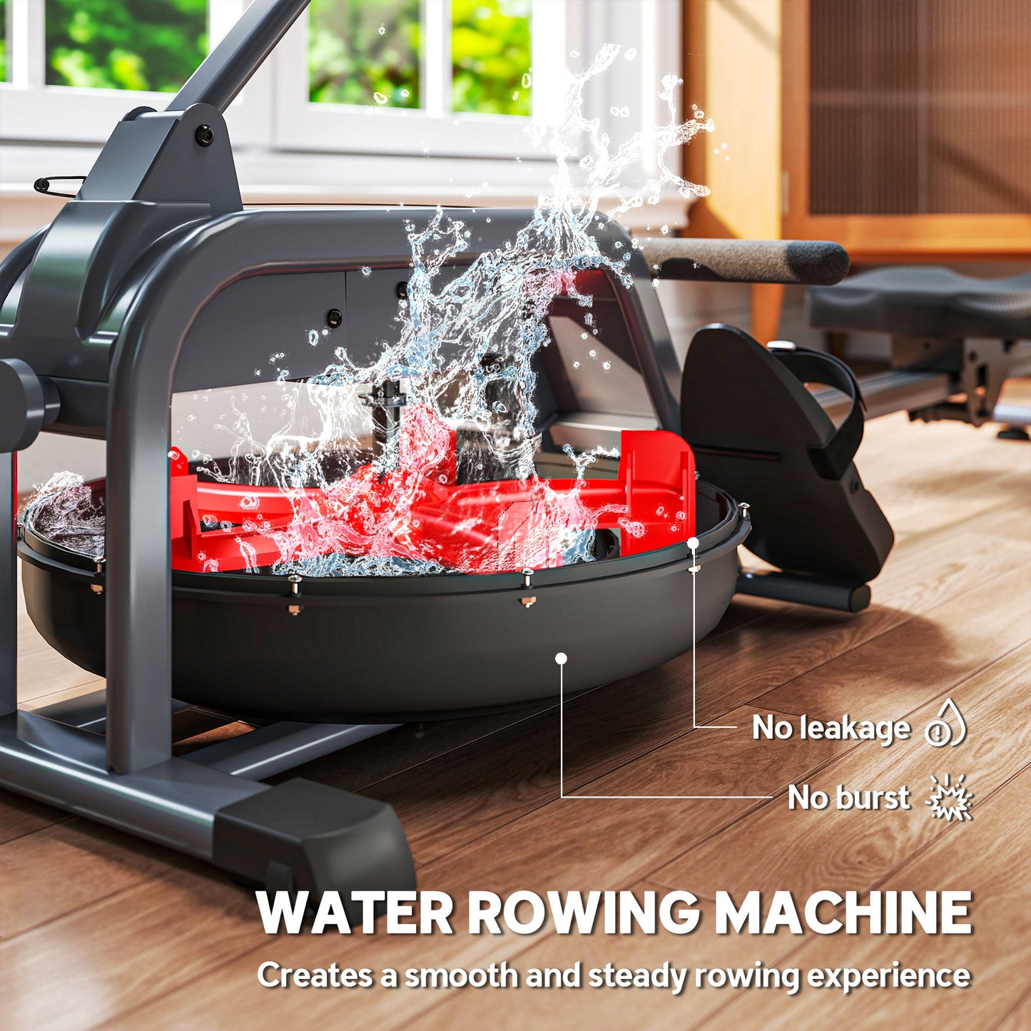 SPORTNOW Water Rowing Machine with Wheels, Vertical Storage, Adjustable Resistance, for Strength, Cardio Training