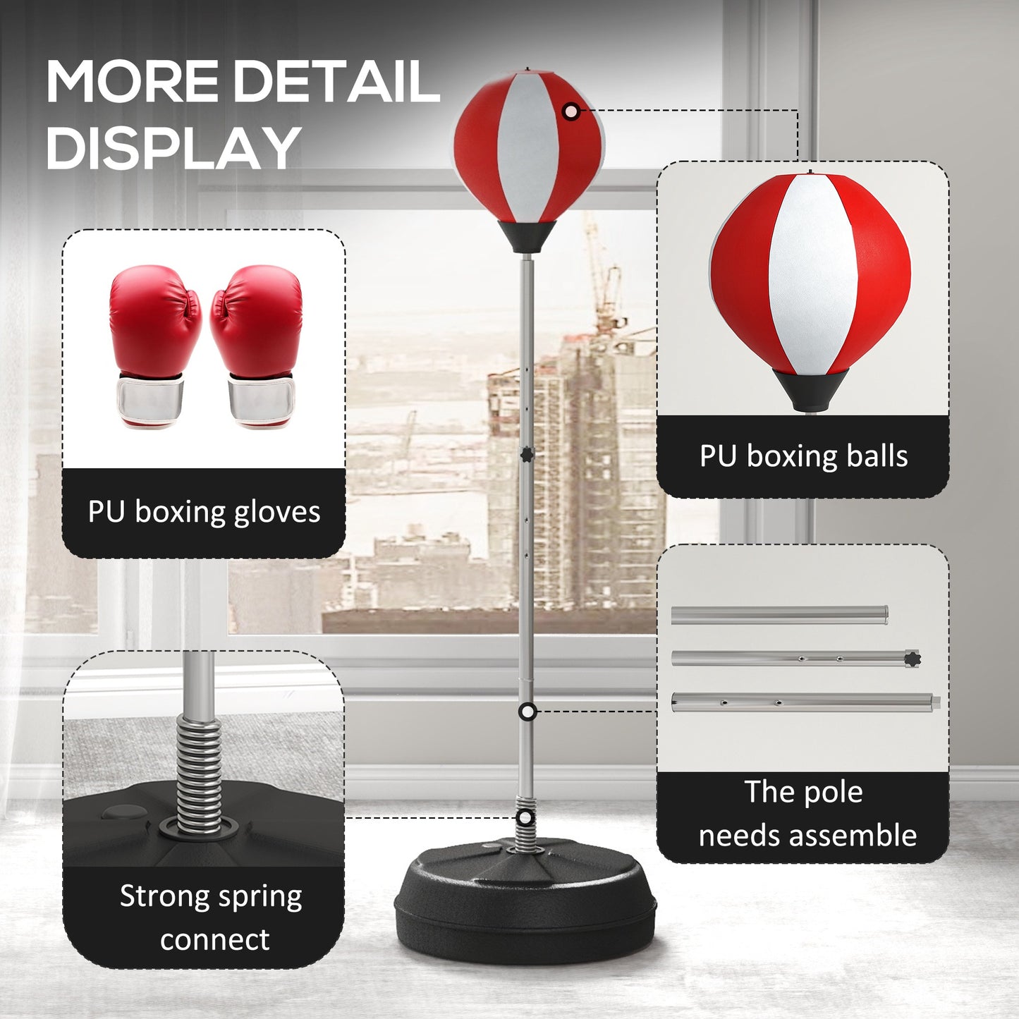 HOMCOM Punching Bag with Stand Boxing Bag Set with Adjustable Height, Red