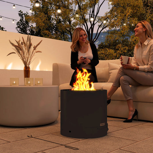 Outsunny Metal Wood-burning Fire Pit with Fire Poker - Black