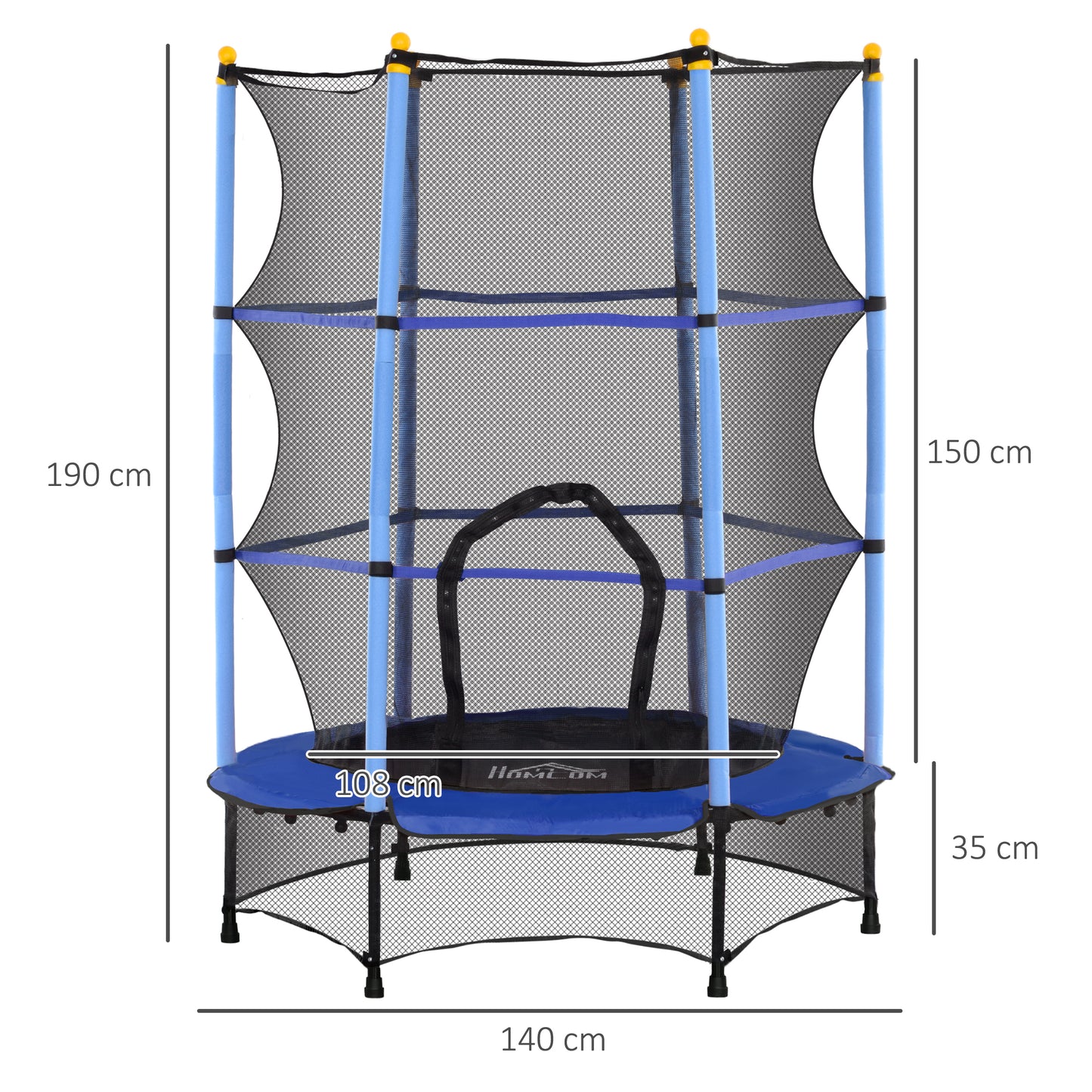 HOMCOM 4.6FT/55" Kids Trampoline with Safety Enclosure, Outdoor Indoor Use, for Ages 3-10 Years, Blue
