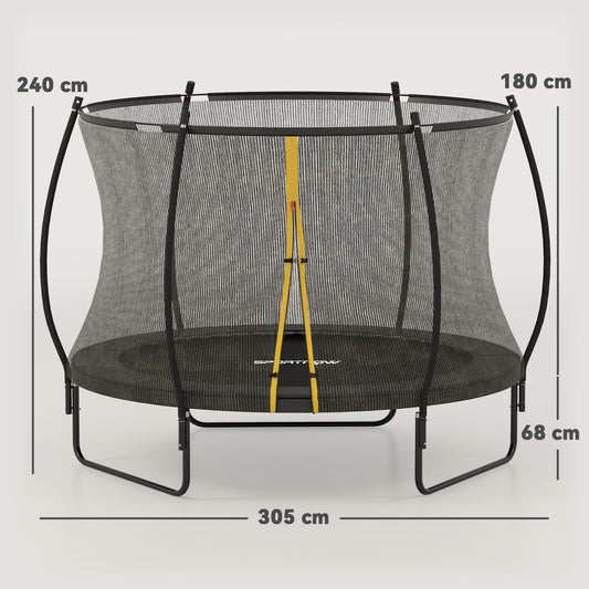 SPORTNOW 10ft Outdoor Trampoline with Enclosure Net, Spring Cover, Black