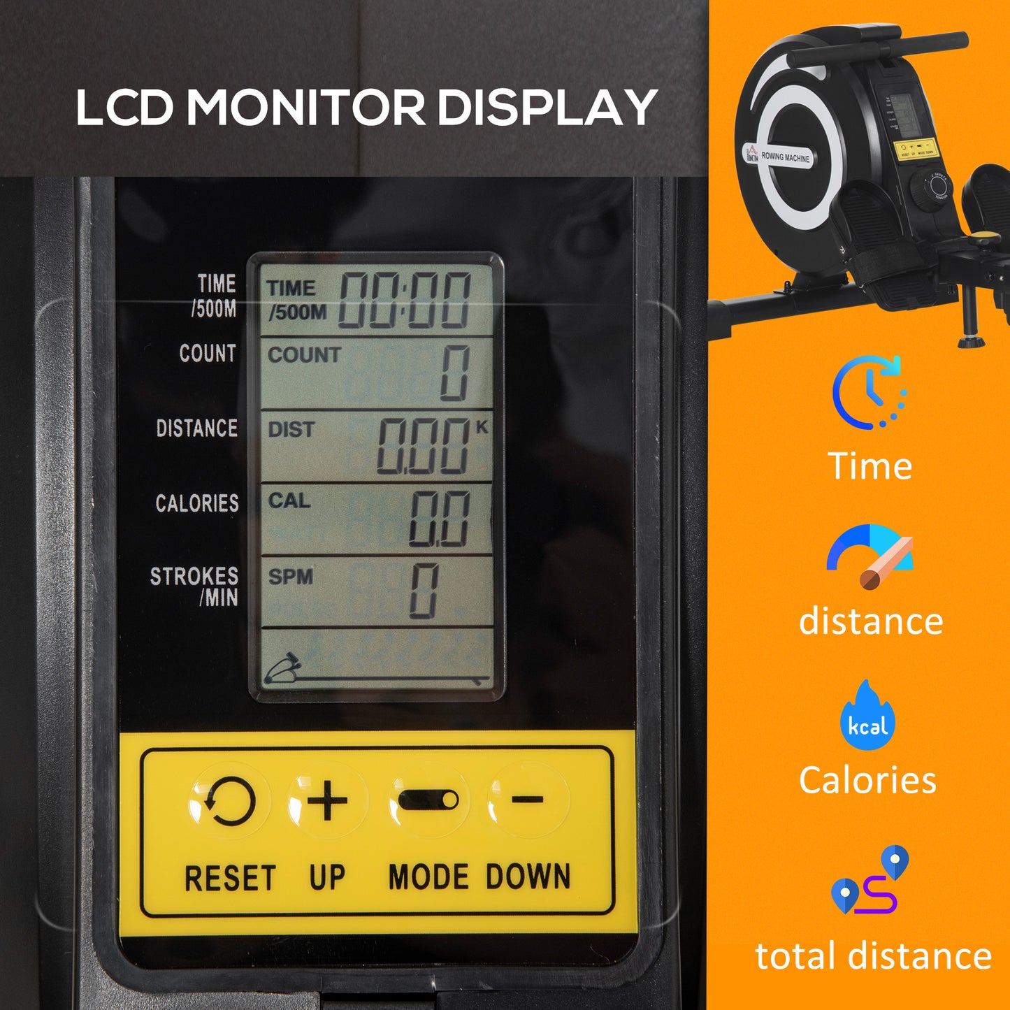 HOMCOM Folding Rowing Machine, 8-Level Magnetic Rower Machine with LCD Monitor, Wheels and Aluminium Railway, for Home Gym Cardio Training