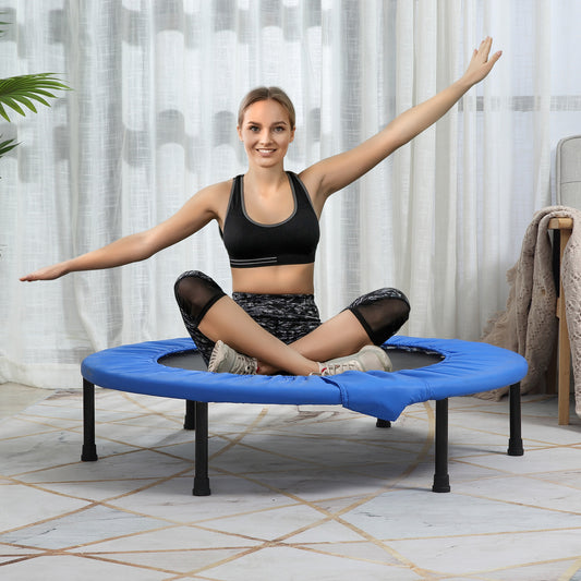 HOMCOM ?96cm Mini Fitness Trampoline Home Gym Yoga Exercise Rebounder Indoor Outdoor Jumper with Safety Pad, Support Up to 100 KG, Blue and Black