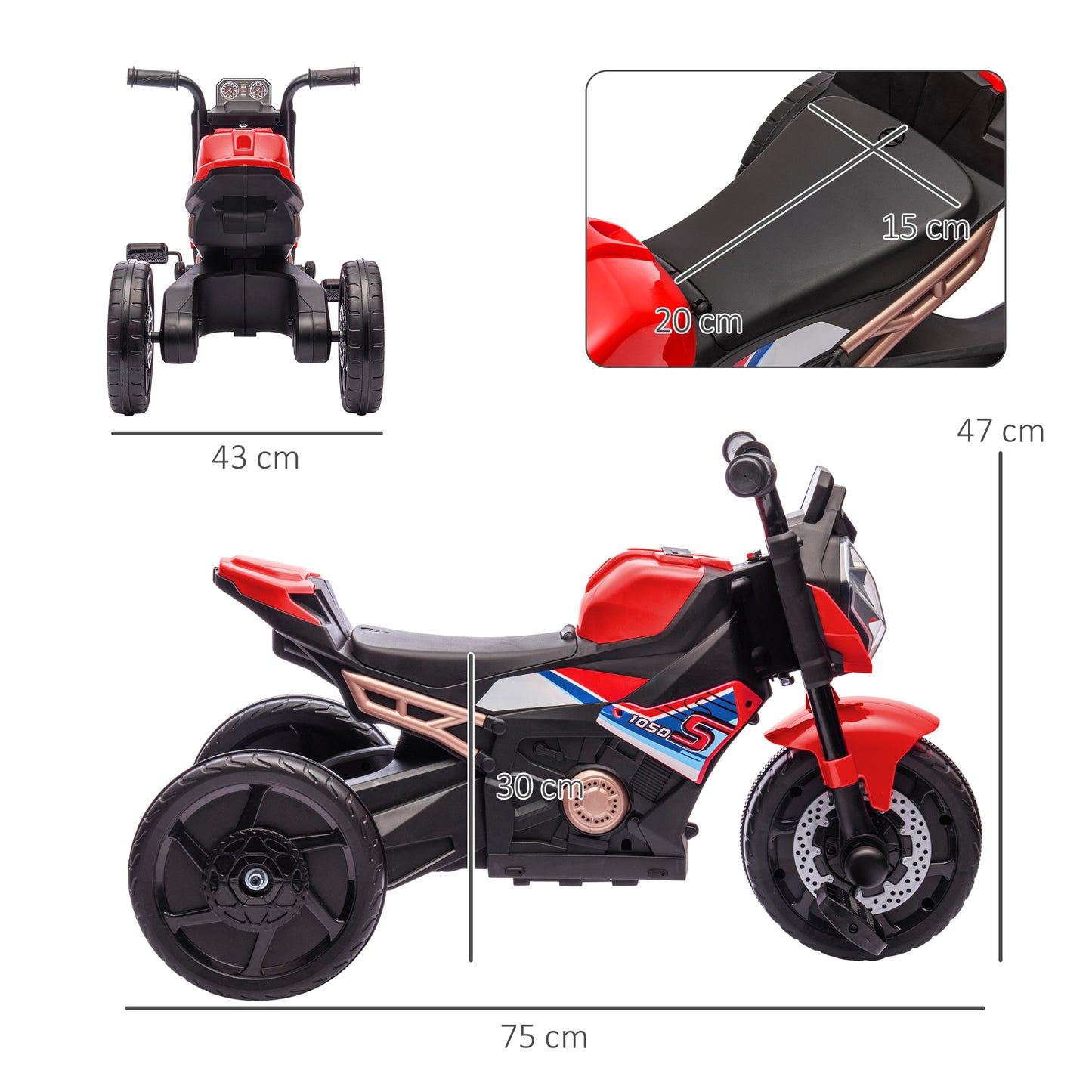 AIYAPLAY Motorcycle Design, 3 in 1 Toddler Trike, Sliding Car, Balance Bike with Headlight, Music, Horn, Red