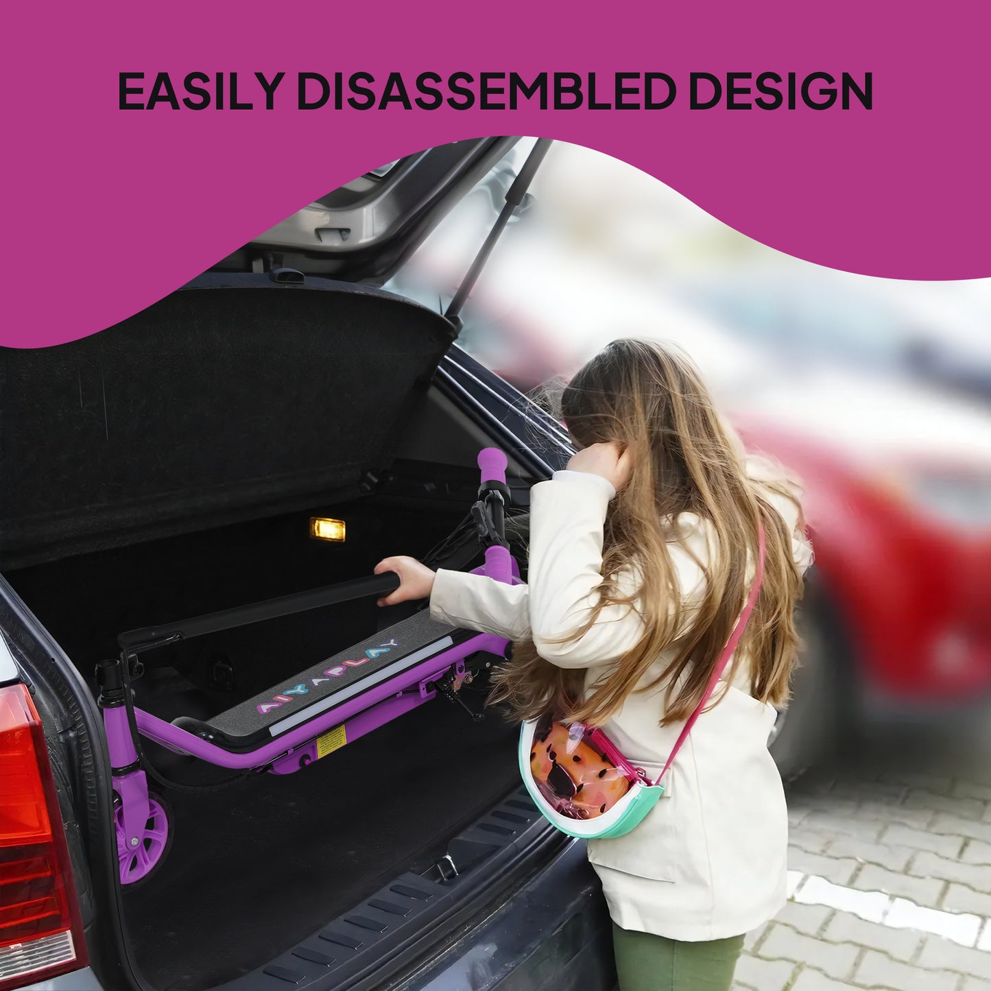 AIYAPLAY Electric Scooter for Kids Aged 6-14 Years, with Colourful Lights, Purple