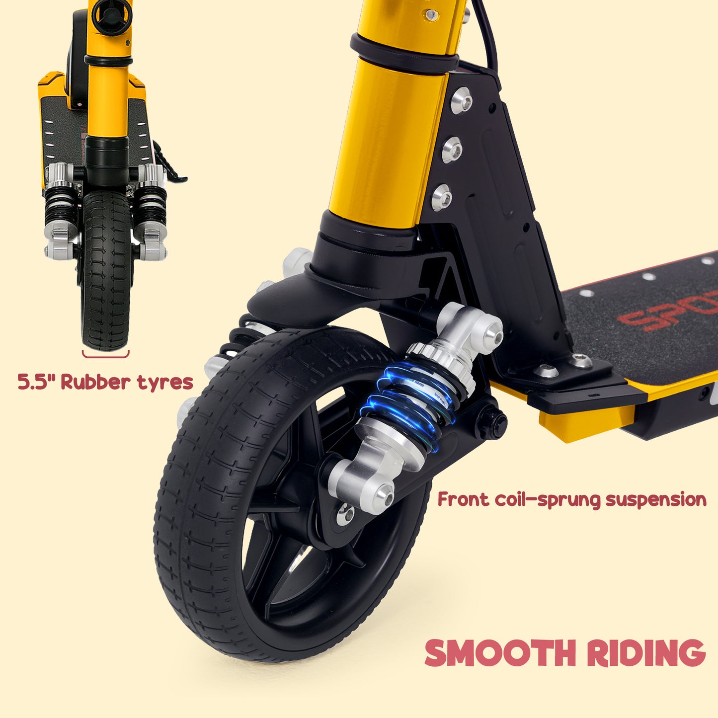 SPORTNOW Folding Electric Scooter for Kids, with Dual Brakes, Front Suspension, LED Colourful Lights, Gold Tone