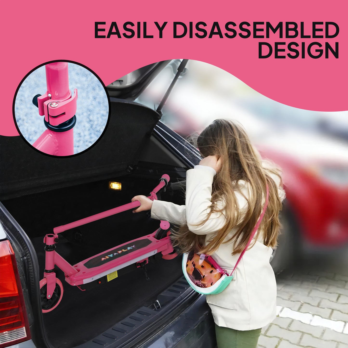 AIYAPLAY Electric Scooter for Kids 6-14 Years, with Colourful Lights, Pink